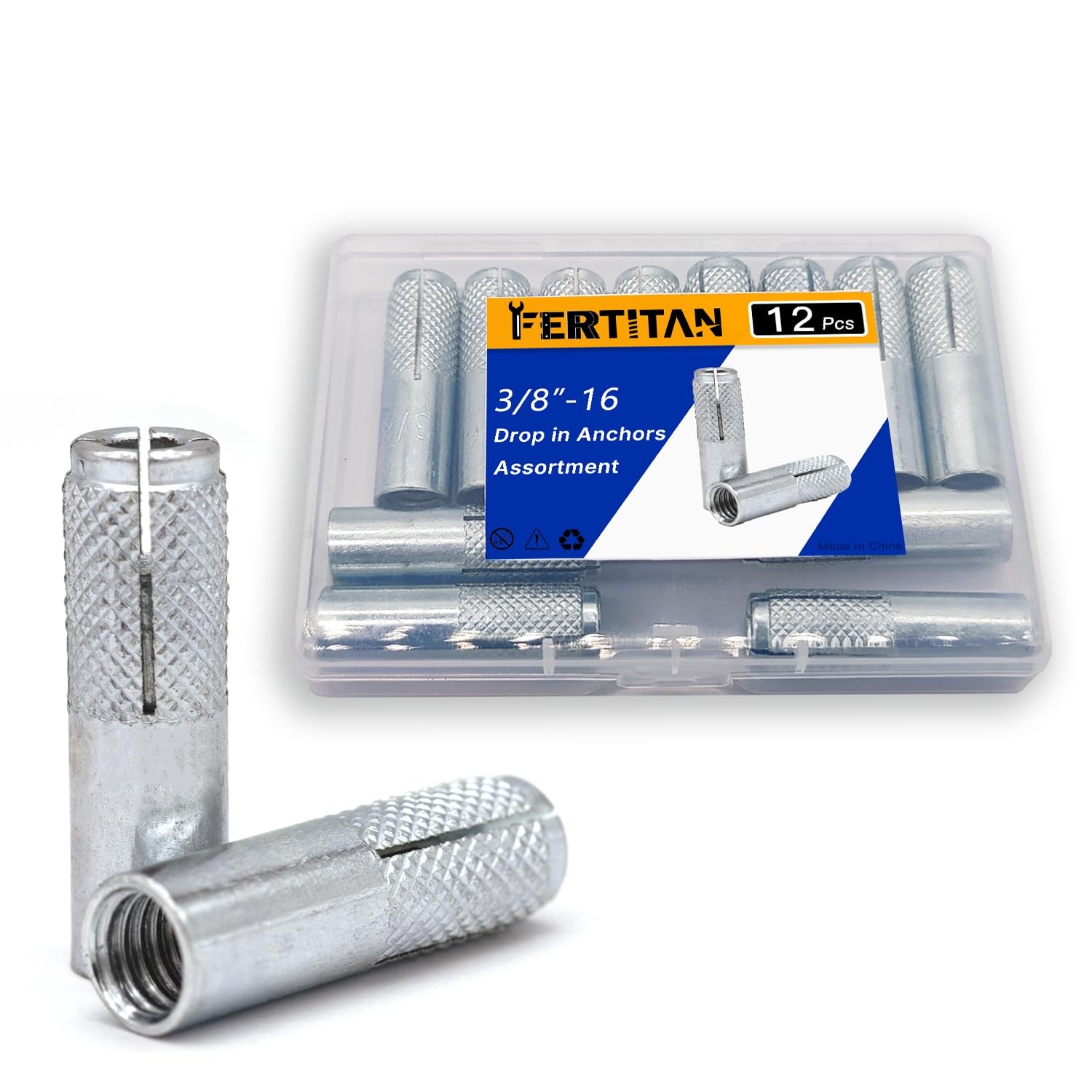 Ferrtitan 12 Pieces 3/8″16 Inch Carbon Steel Knurled Drop in Anchor Expansion…