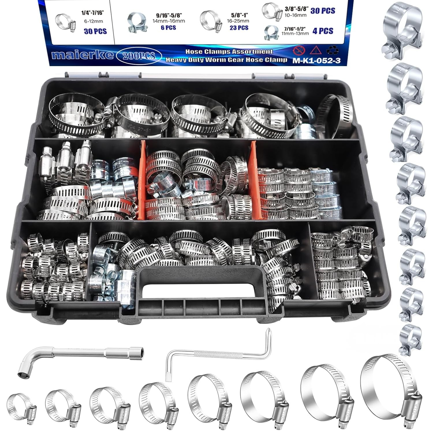 42pc Black Stainless Steel Hose Clamps Assortment Kit 1/4 to 1-1/8 Adjustable