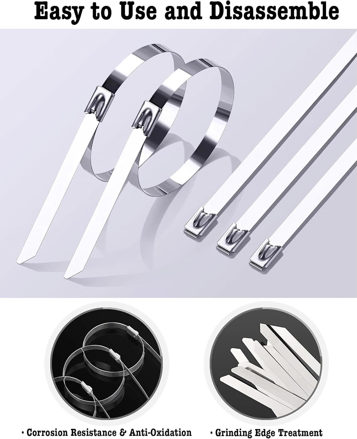 50Pcs Metal Zip Ties 11.8 Inch 304 Stainless Steel Zip Ties, Heavy Duty Multi-Pu