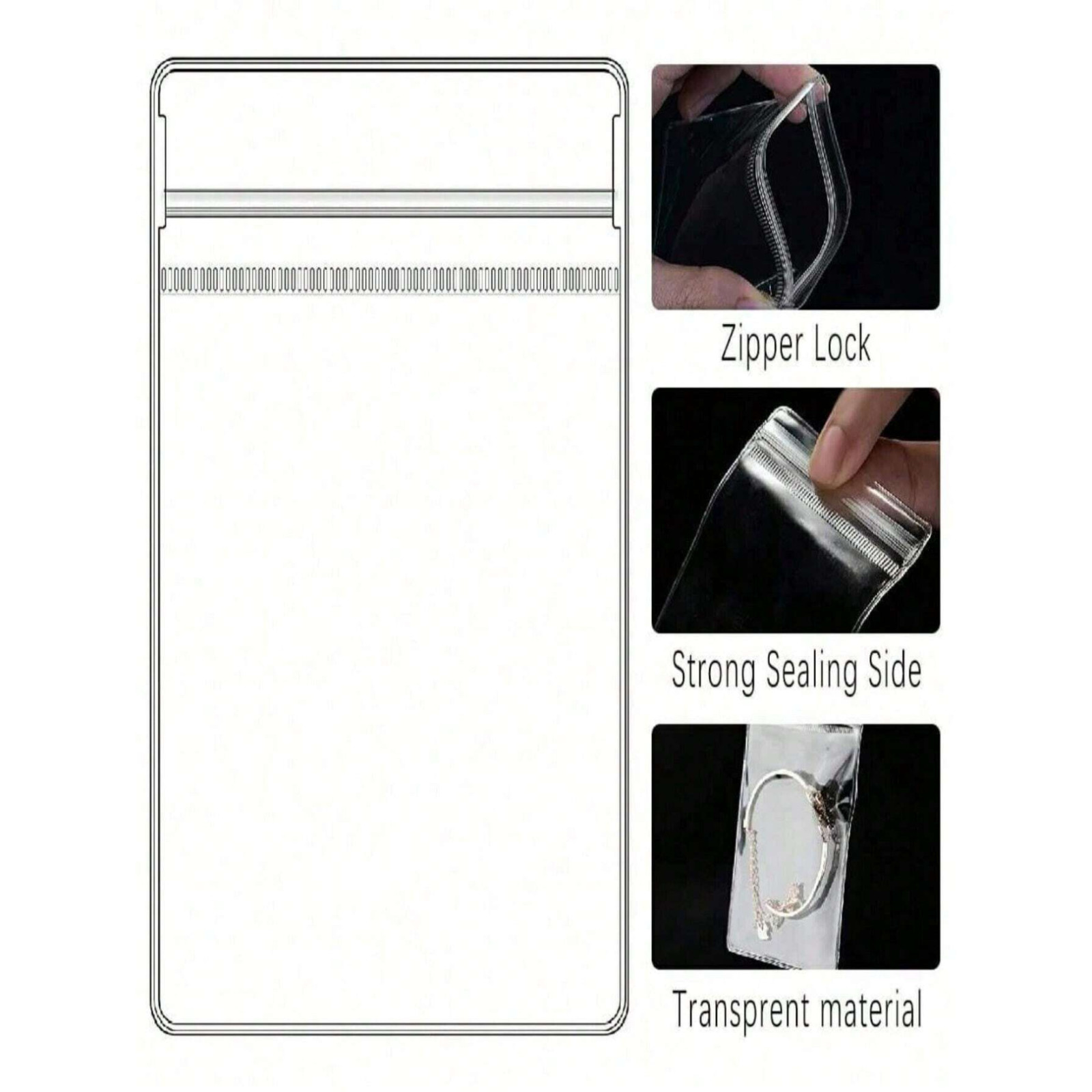 Anti Tarnish Jewelry Bags Clear PVC Ziplock Resealable Ring Earring 10-100Pcs