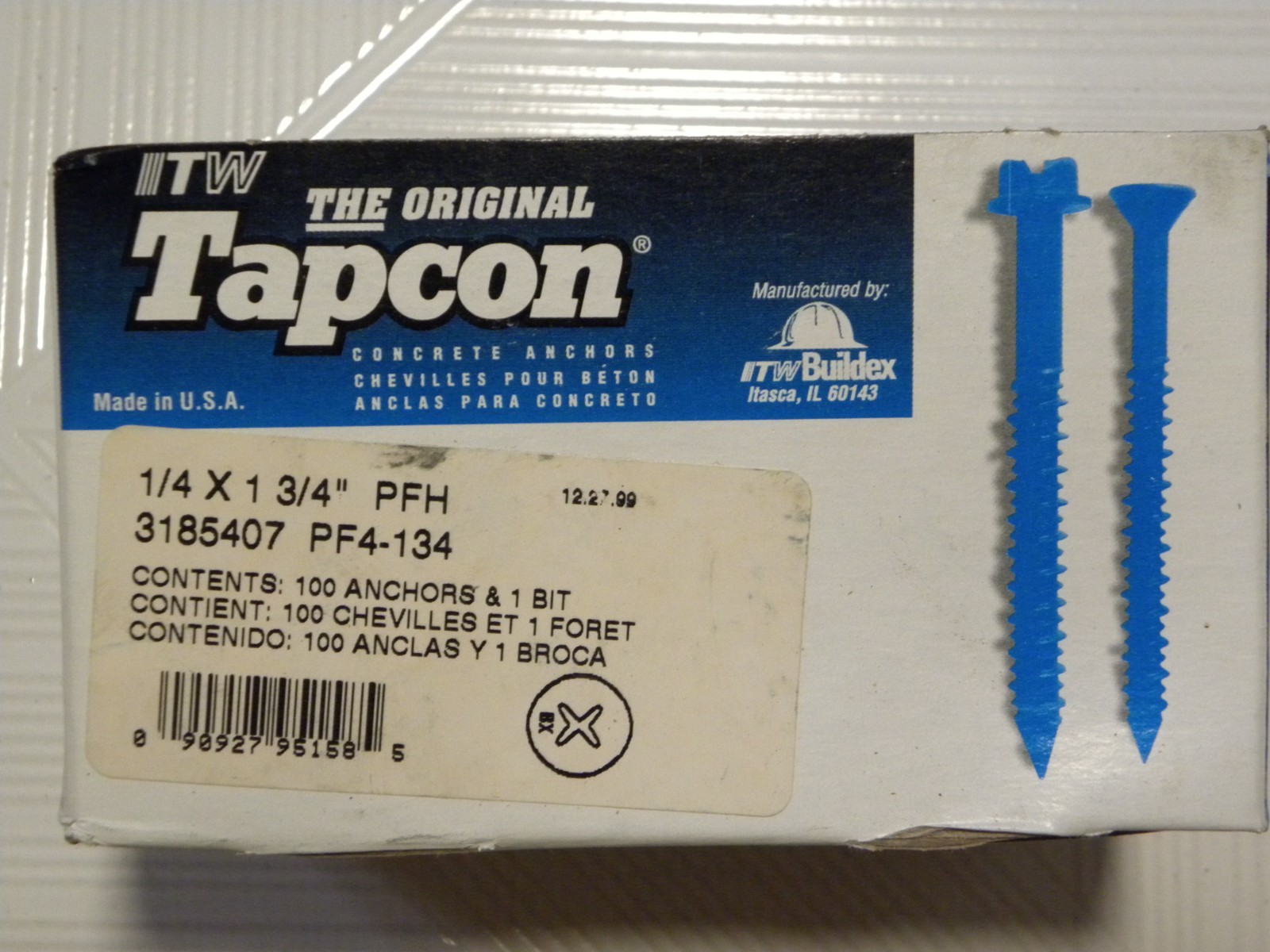 TAPCON concrete SCREWS box of 100 1/4″ x 1.3/4″ Phillips Head Free USA Shipping!