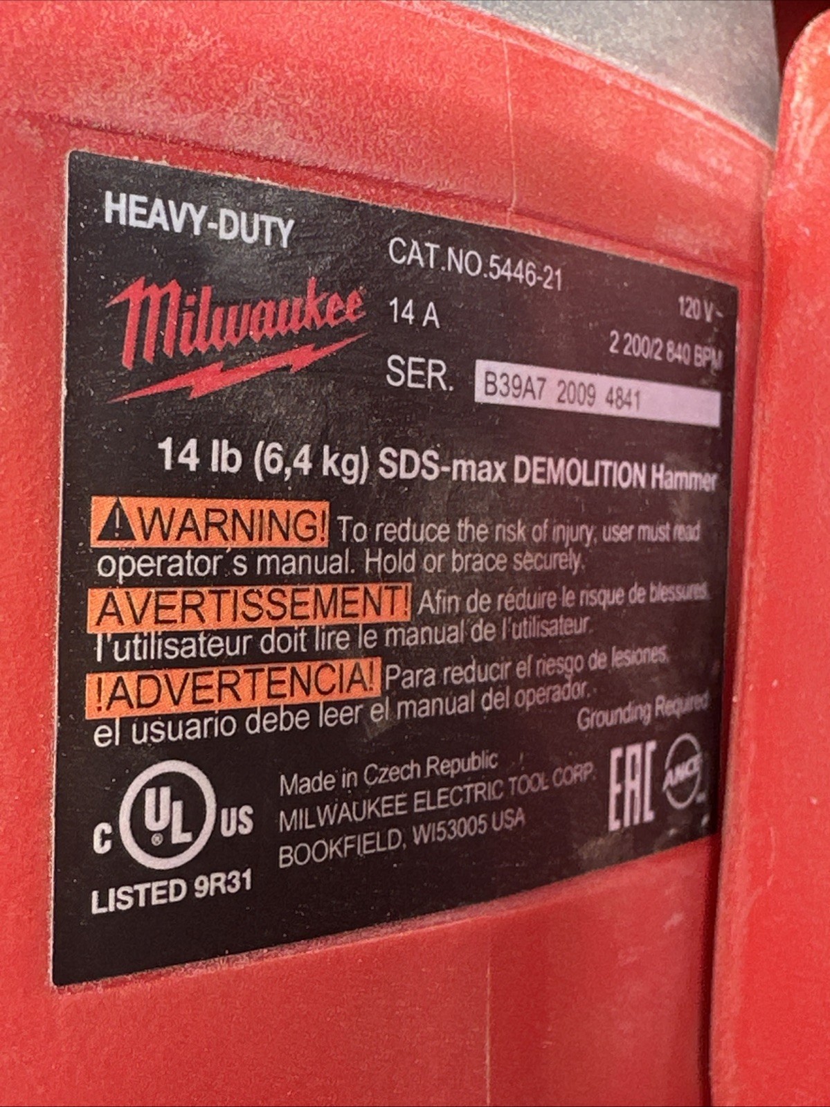 Milwaukee 5446-21 Corded SDS-Max Demolition Hammer for Demo with Case and Handle