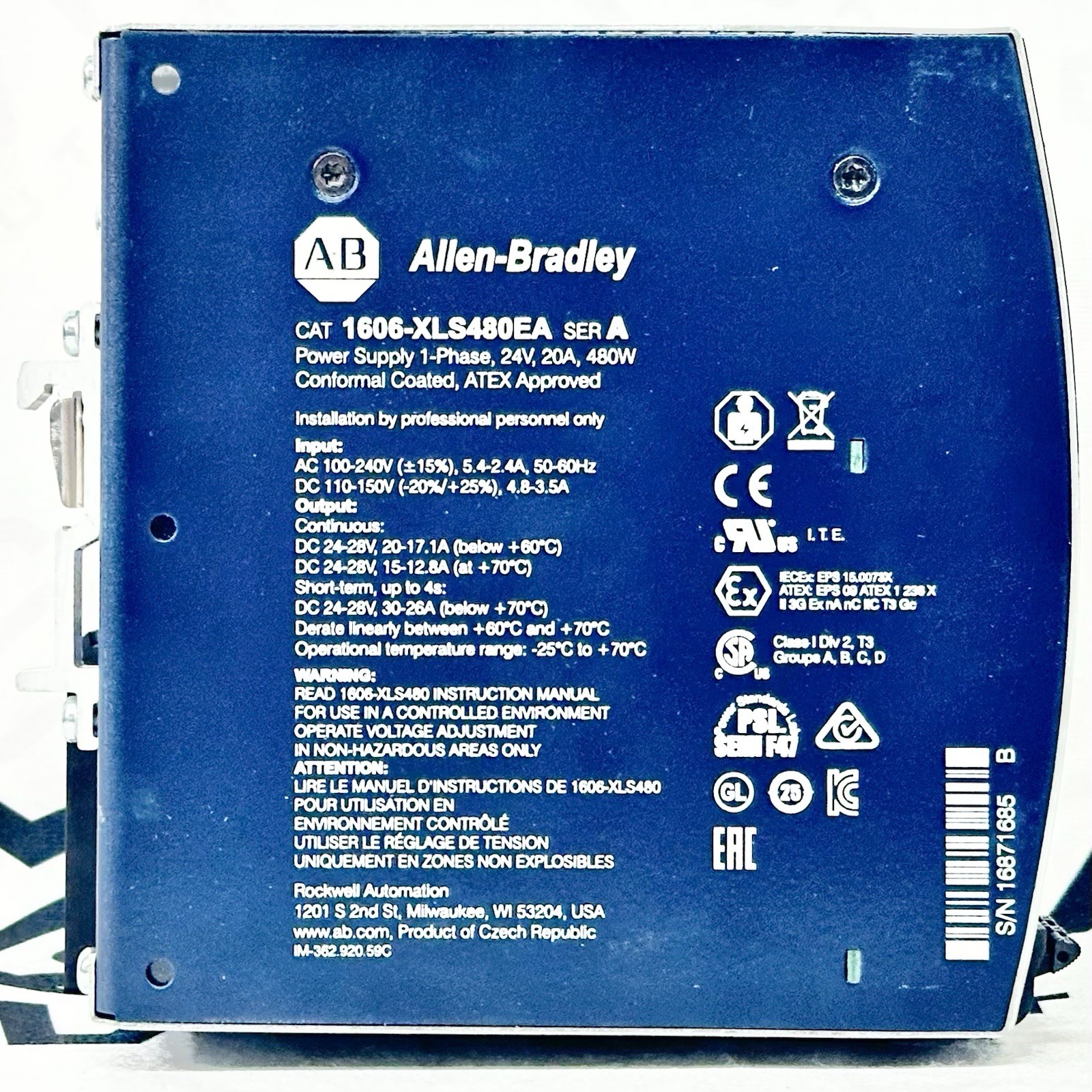 Allen-Bradley 1606-XLS480EA DC Power Supply 24VDC 20A 480W