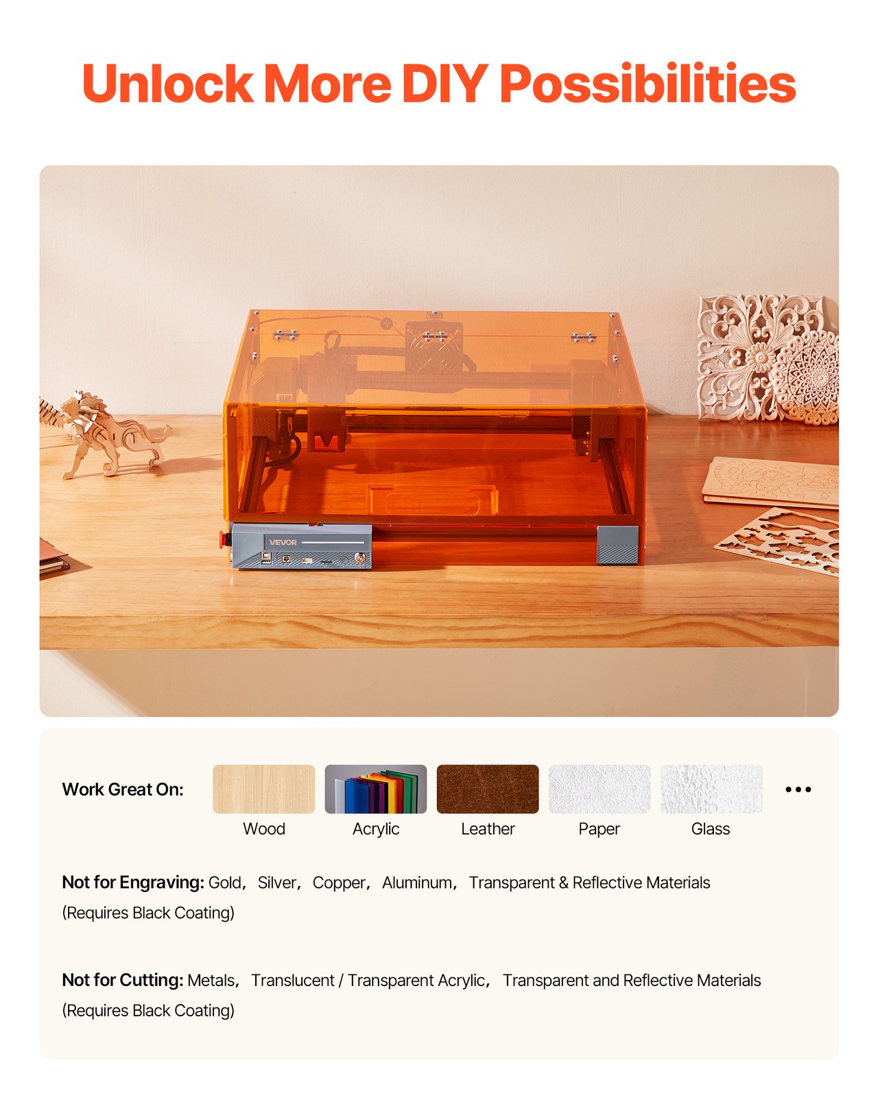 VEVOR Laser Engraver 20W Laser Engraving Machine Cutter with Enclosure Class 1