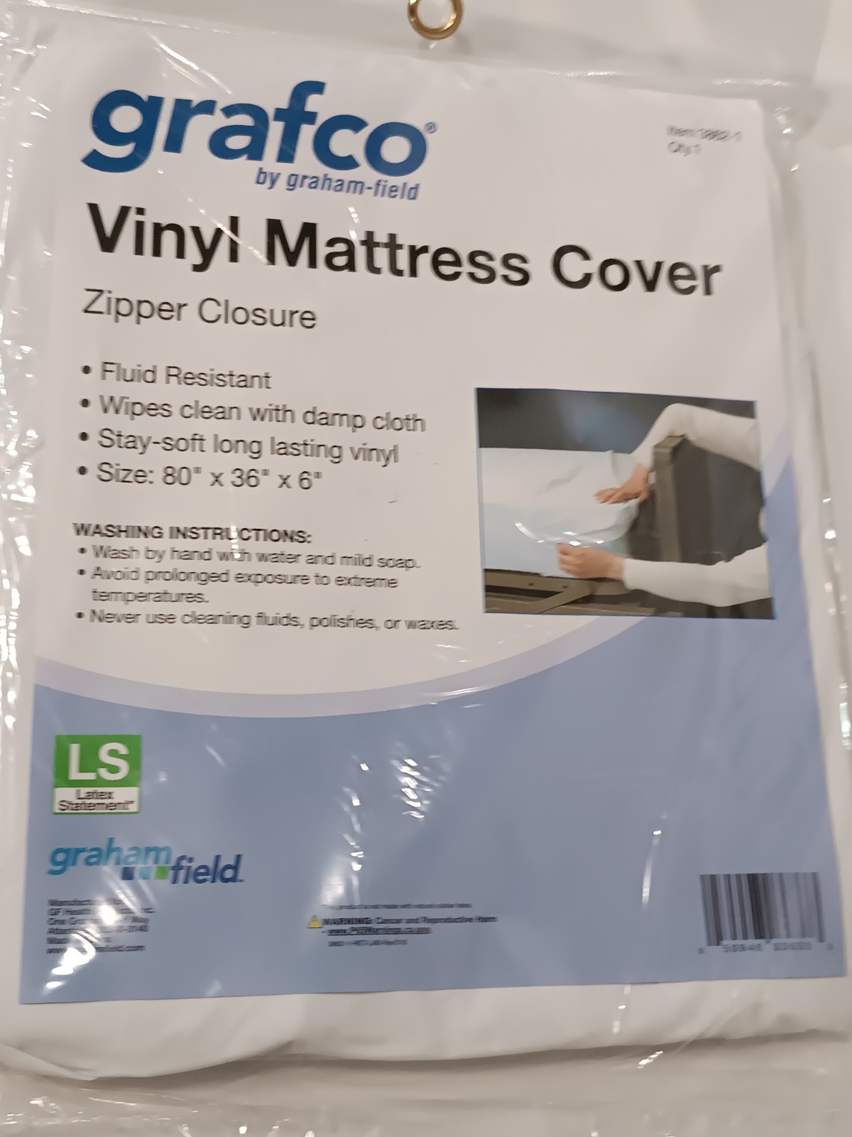 Graham-Field 3862-1 Grafco Vinyl Mattress Cover with Zipper Closure, 80″x36″x6″