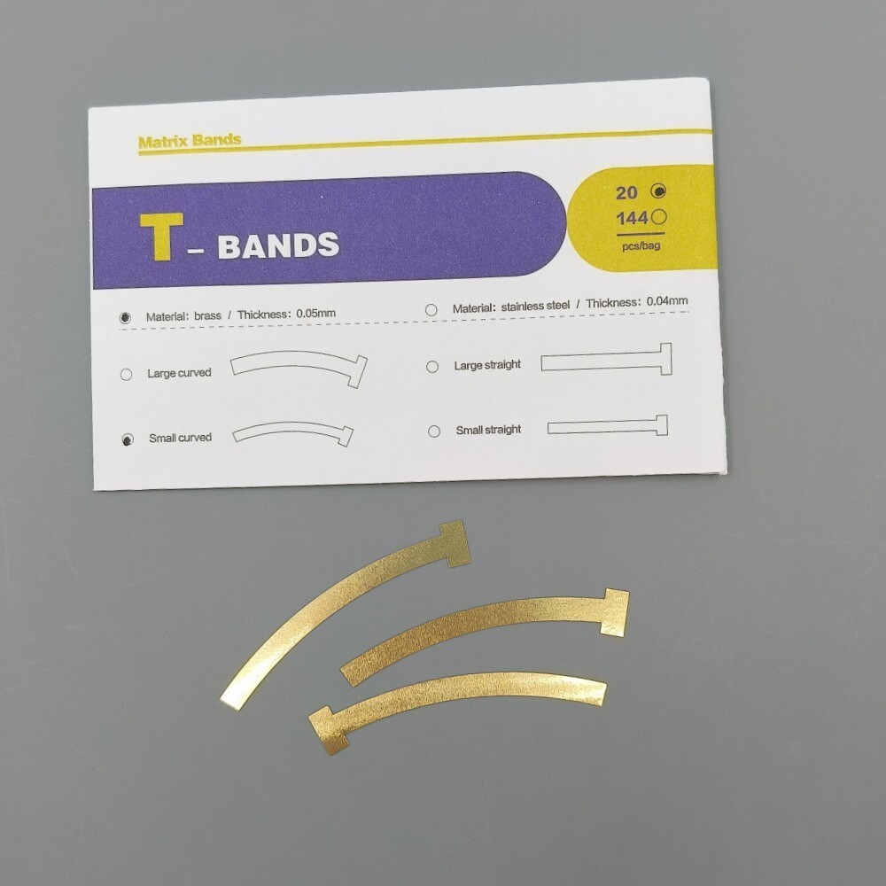 20Pcs/Bag Dental Matrix T Bands Brass Curved Straight for Primary Molars 0.05mm