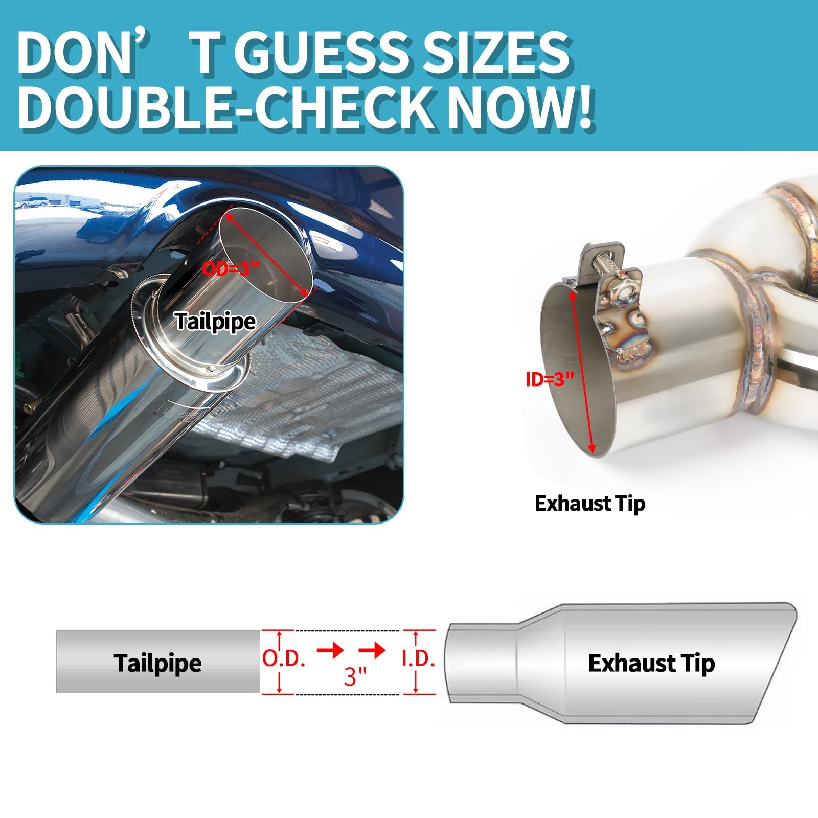 Polished Stainless Steel Dual Exhaust Tip 3″ Inlet 3″ Outlet 9.5″ Overall