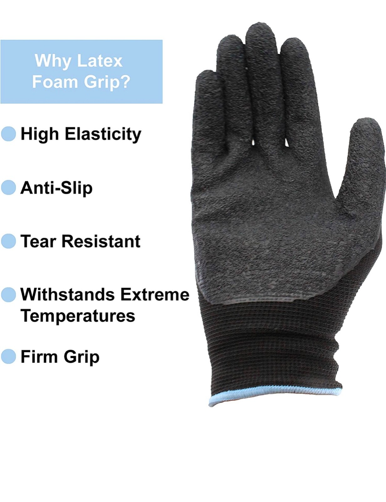 12 Pair Diesel Black Safety Gloves Latex Coated Grip Cut Resistant