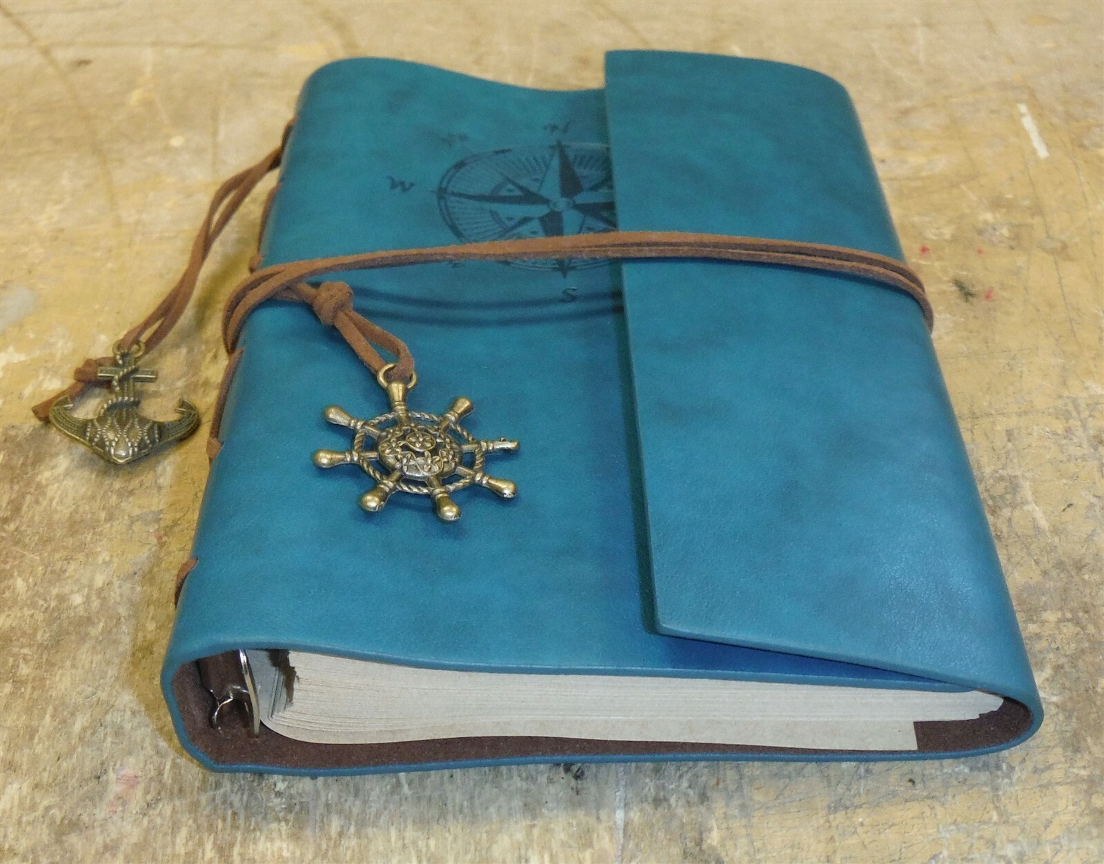 MaleDen Teal Color Leather Bound Travel Journel (Re-Fillable) NICE! FREE SHIP b2