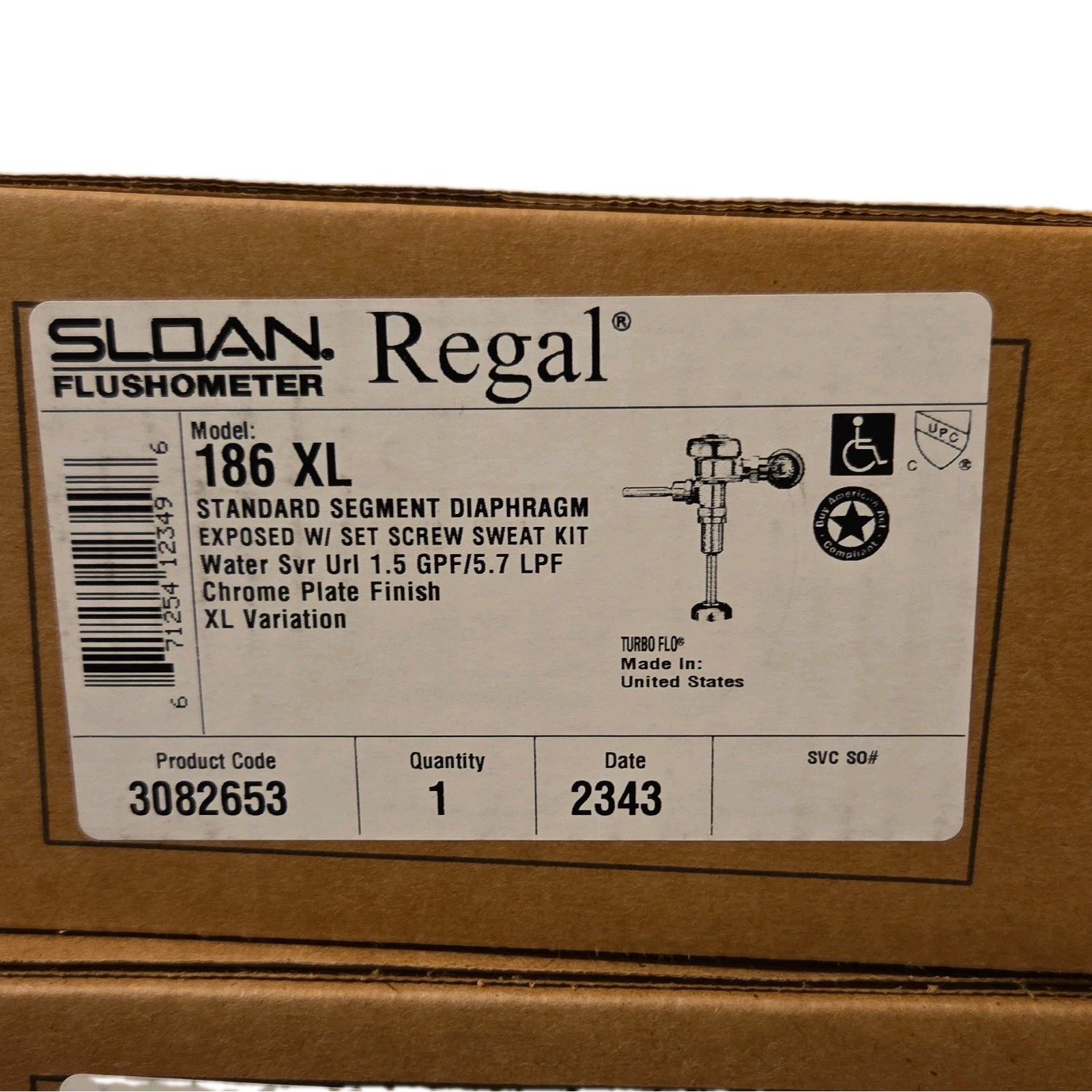 Sloan Regal 186 XL Manual Flushometer Flush Valve Manual Operation for Water