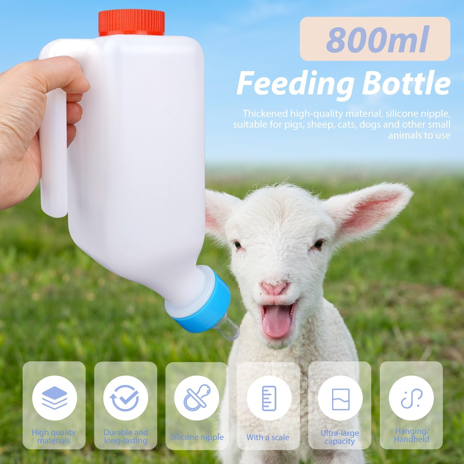2 Pcs 800ml Lamb Feeding Bottle Thickened Goat Feeder Hang Upside Down Nursing