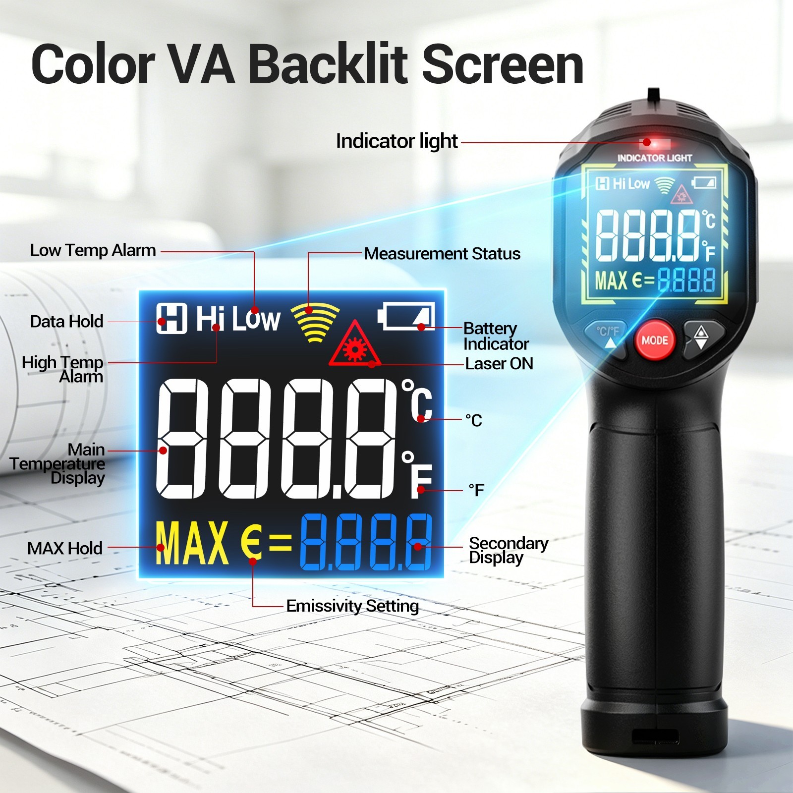 ANENG Infrared Thermometer Digital Laser Temperature Gun 12:1 IR Heat Meter Test