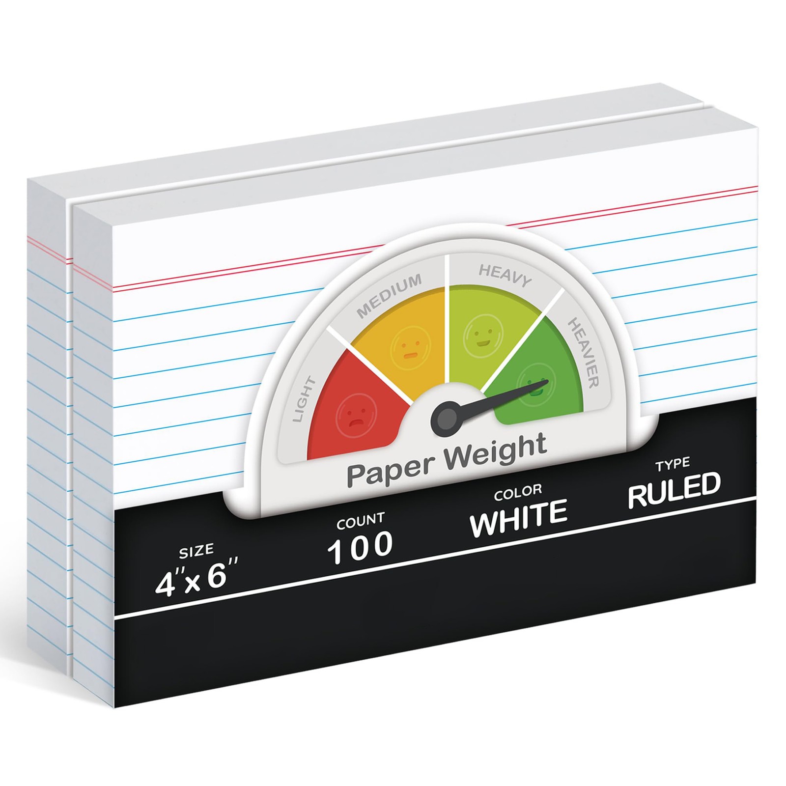 85 Lb Index Cards 4×6, 100 Count, Ruled Front, Blank Reverse, White