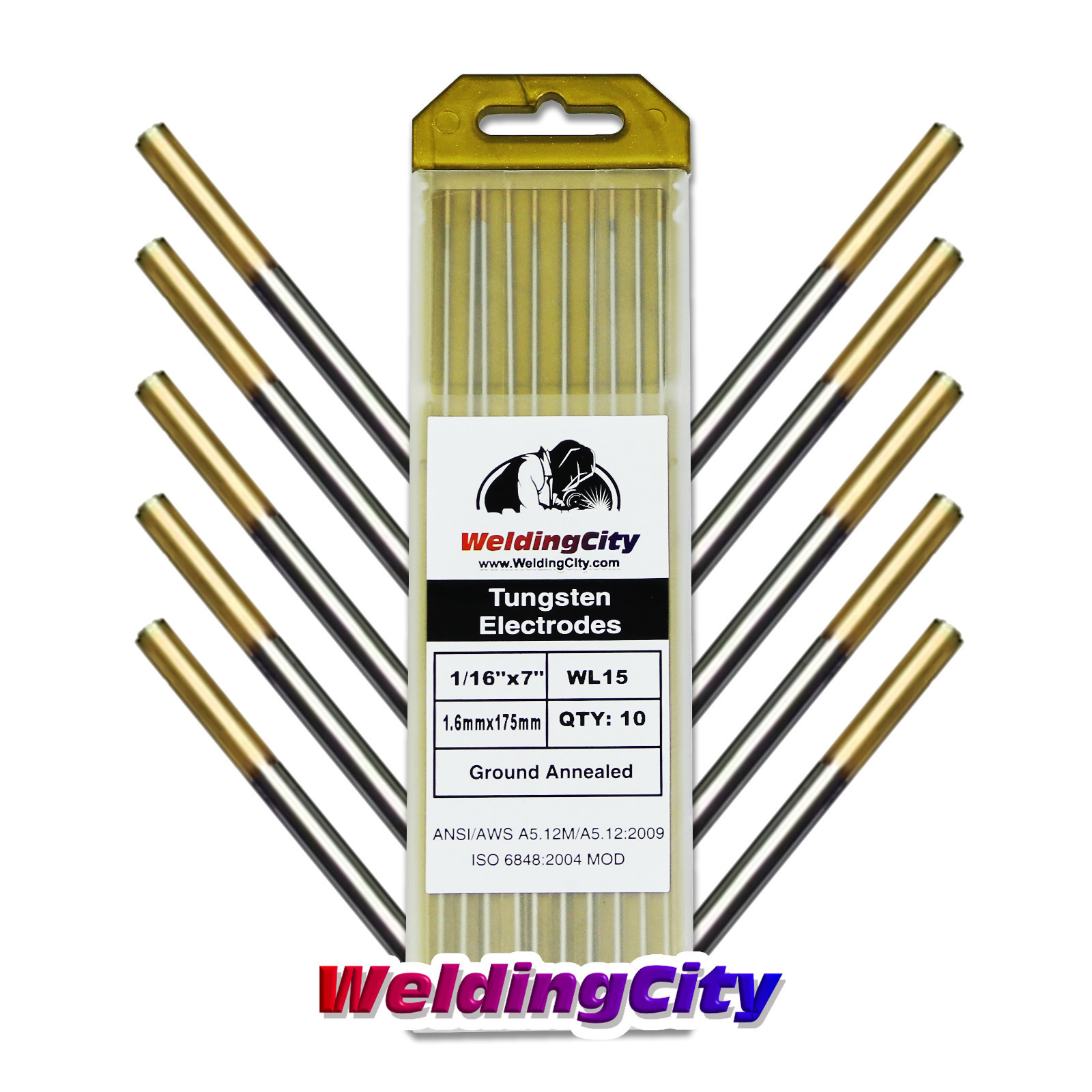 WeldingCity® 10-pk TIG Welding Tungsten Electrode 1.5% Lanthanated (Gold) 1/16×7