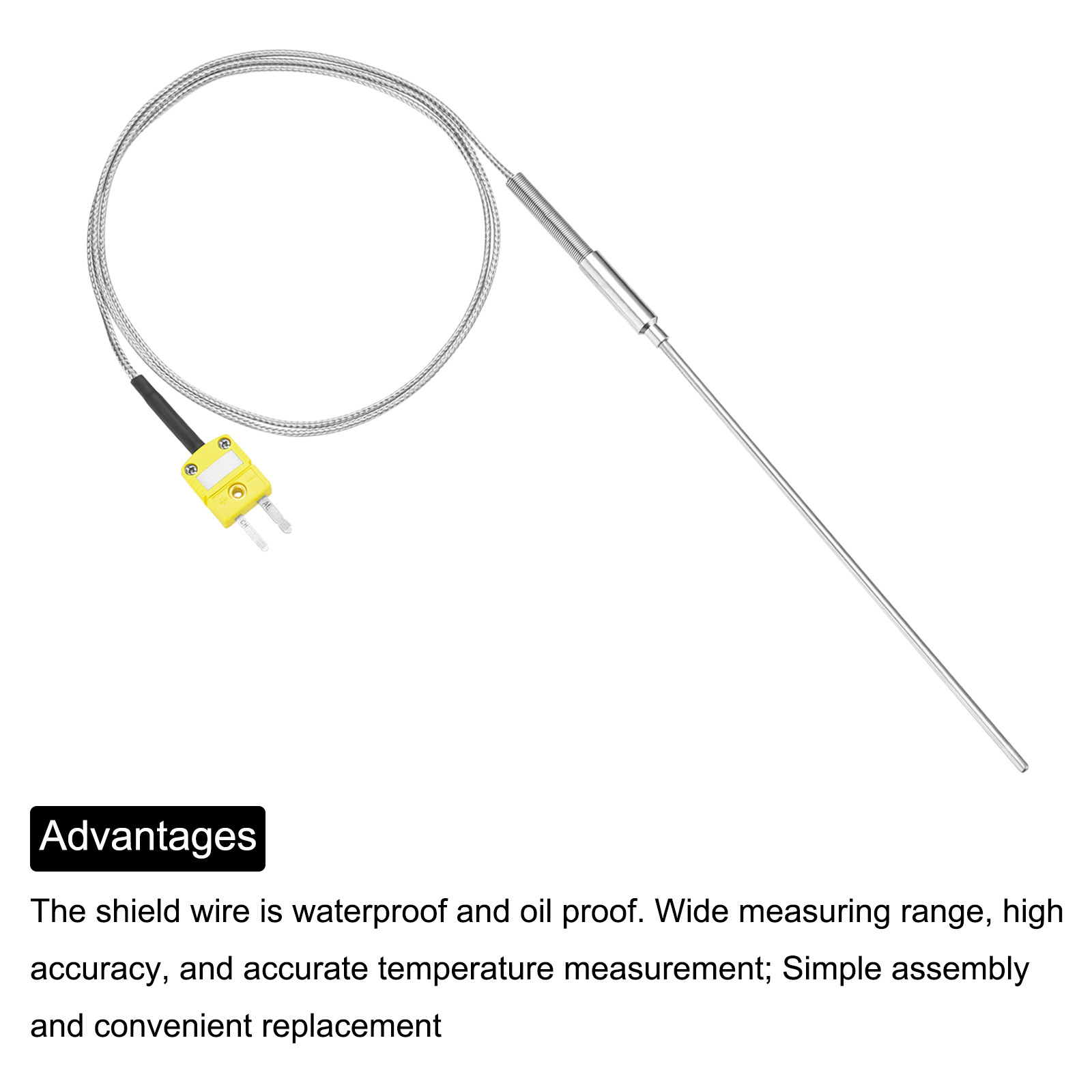 K Type Thermocouple Plug Temperature Sensor Probe -58 to 2012°F Stainless Steel