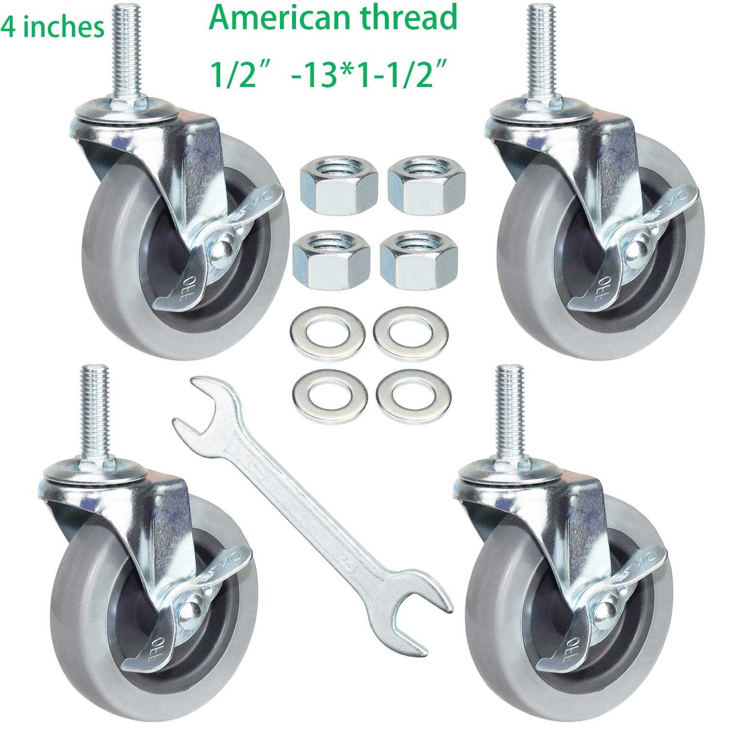 DICASAL 4 Inch American Size Threaded Stem Swivel Caster Wheels 4 Inch, Grey
