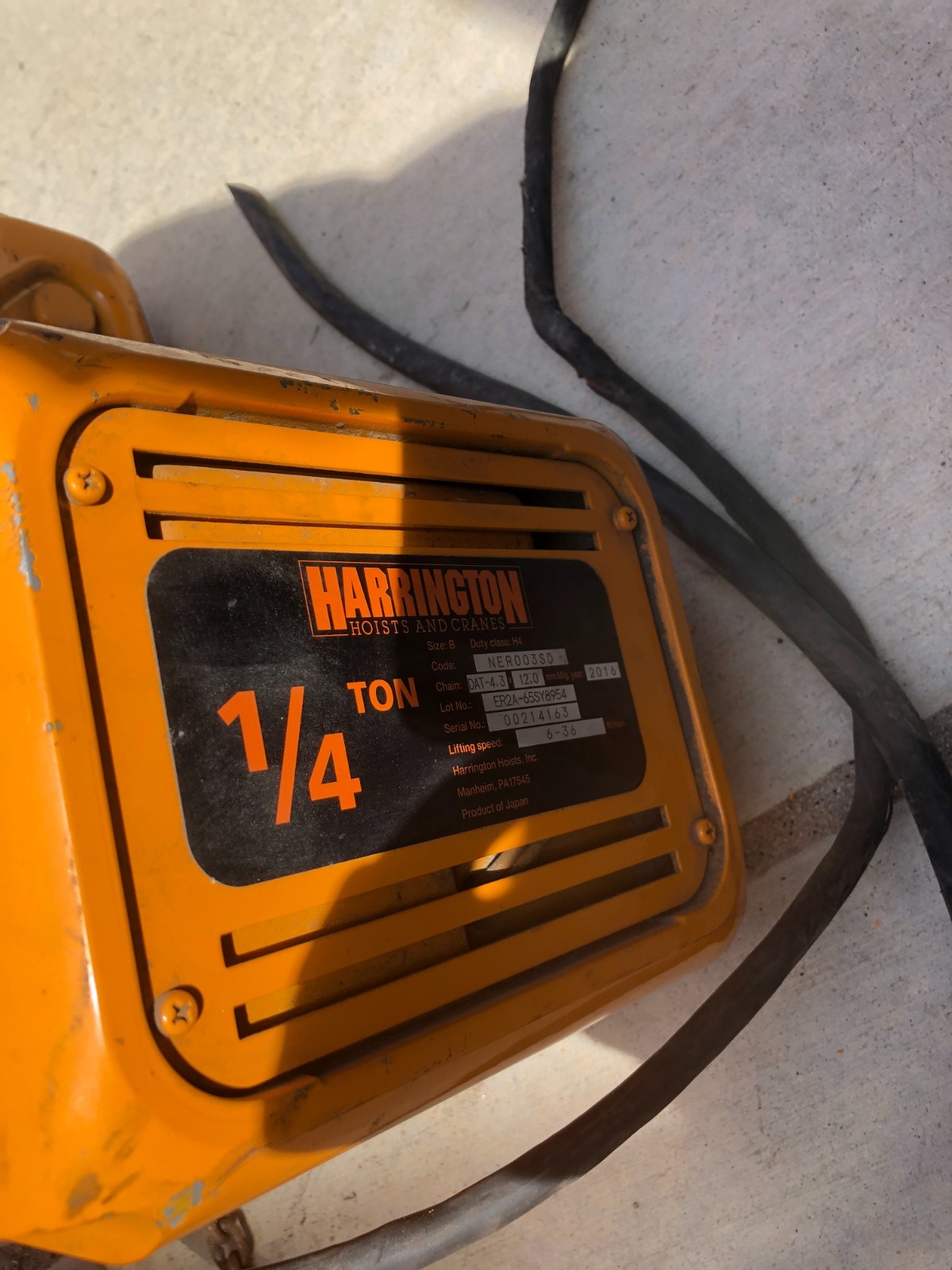 Harrington 1/4 Ton 500 lbs Electric Chain Hoist 110v