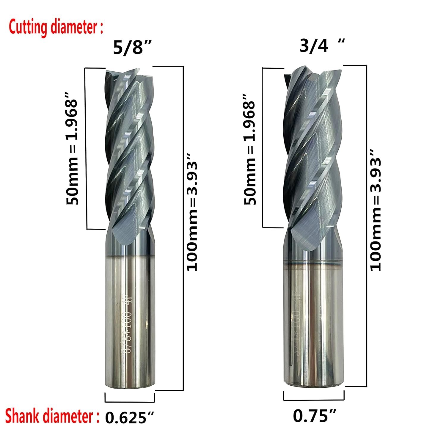 Carbide Square End Mill Set 5pcs Alloy Steel HRC 45 Coated AlTiN CNC Milling