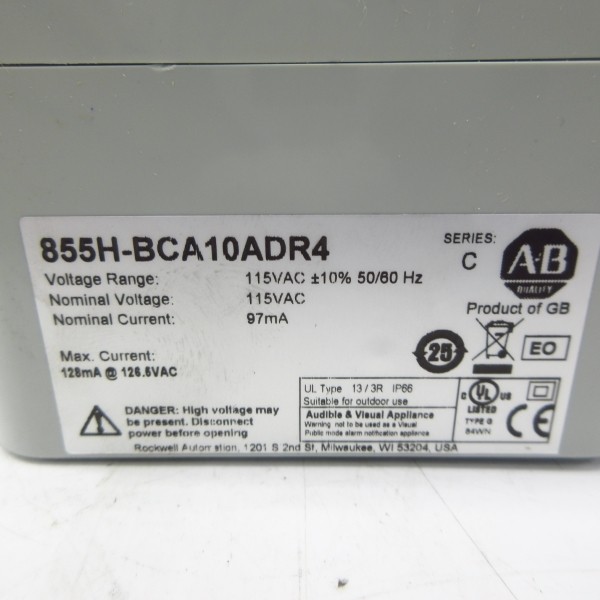 INDUSTRIAL SPARE PART 855H-BCA10ADR4 SER. C 115VAC (BR/WH) NSMP