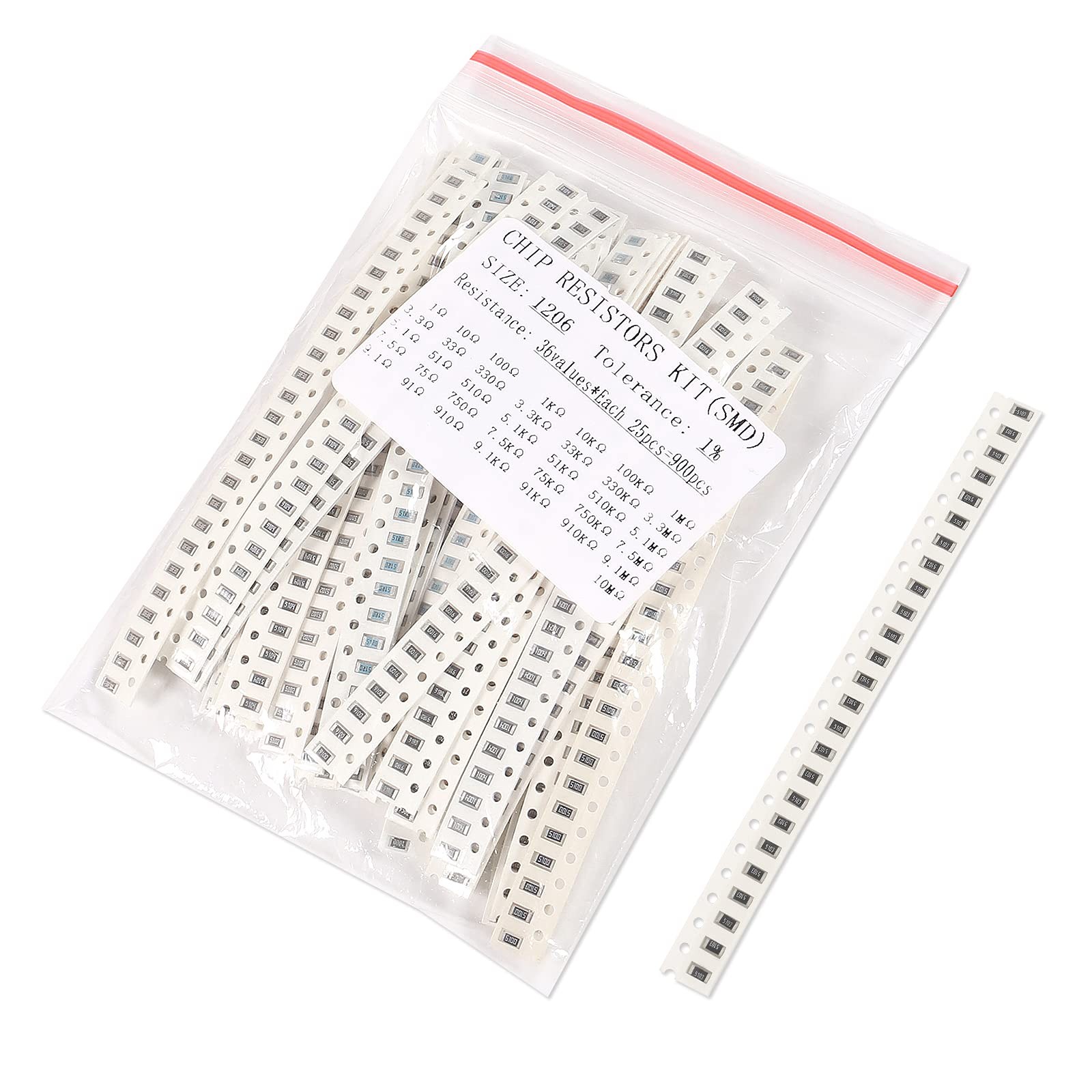 900PCS SMD Resistor Kit, 36 Values (1 to 10M Ohm), 1/4W Chip Resistors