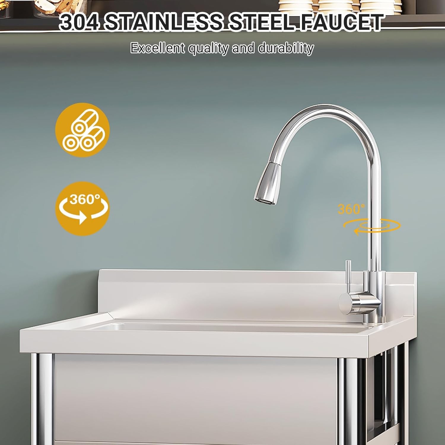 1 Compartment Commercial Sink Stainless Steel Utility Kitchen Prep Table Sink