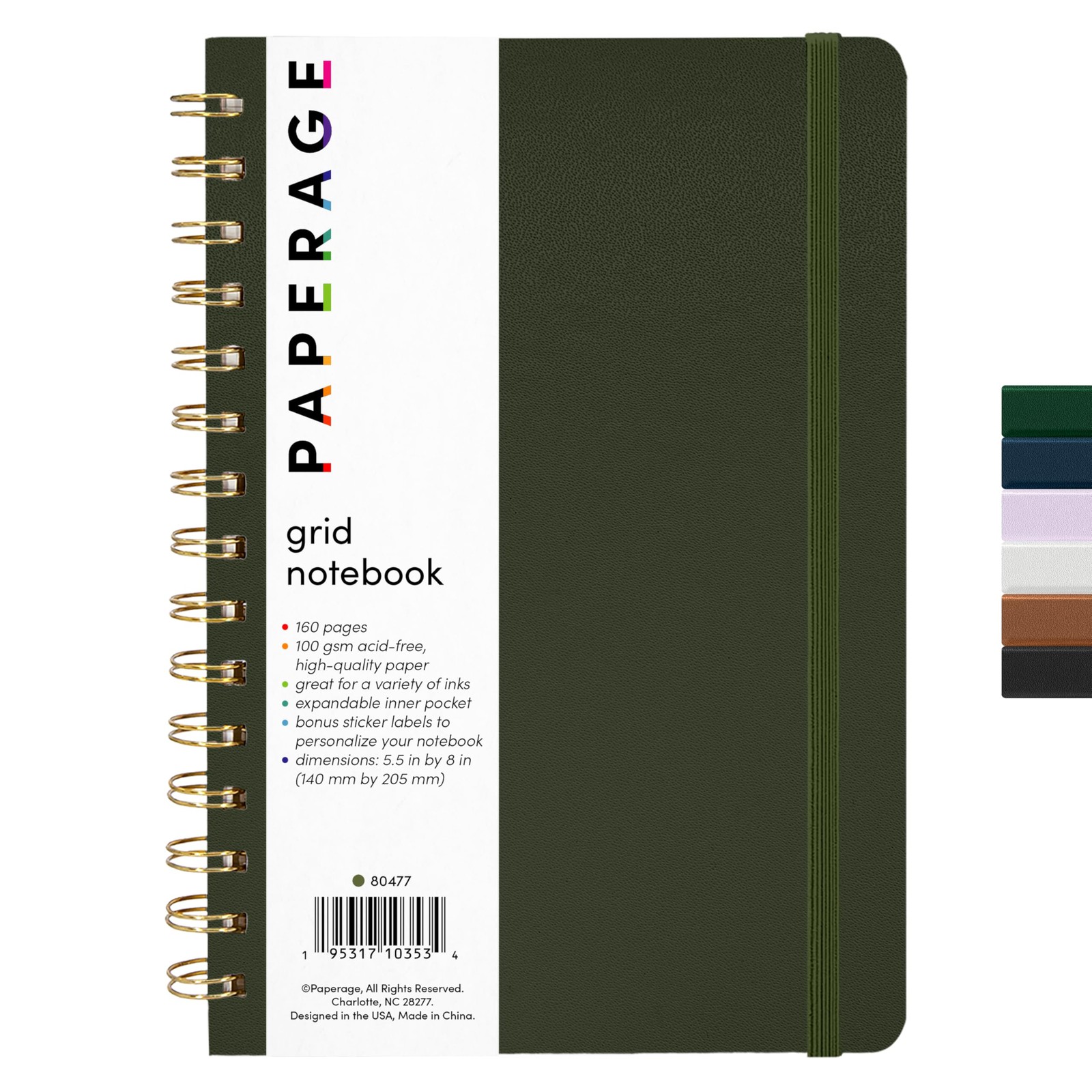 PAPERAGE Graph Paper Spiral Notebook & Journal, (Olive Pack of 1, Olive Green