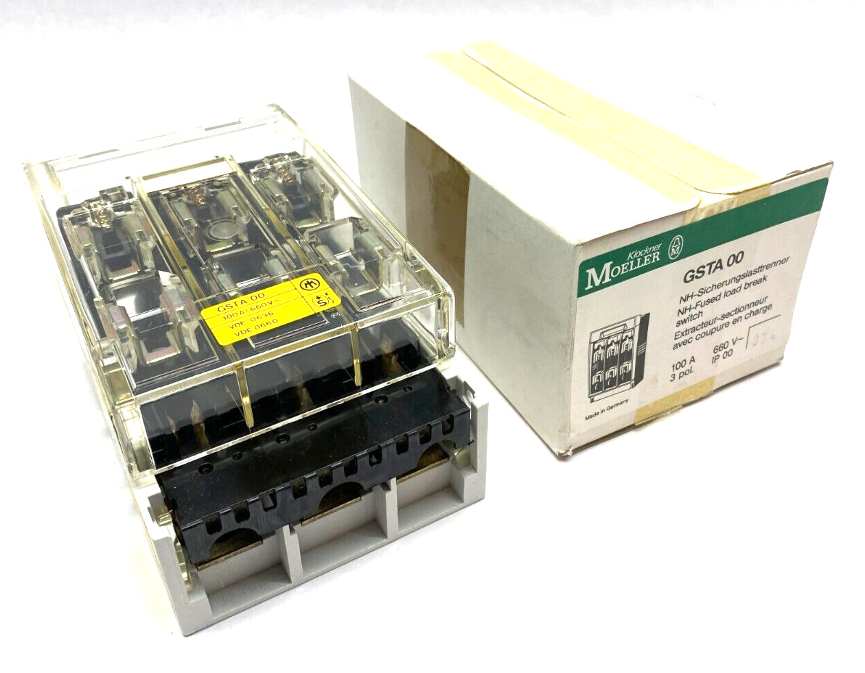 Moeller GSTA 00 100A/660V NH-Fused Load Break Switch Clear Cover 3-Pole IP 00