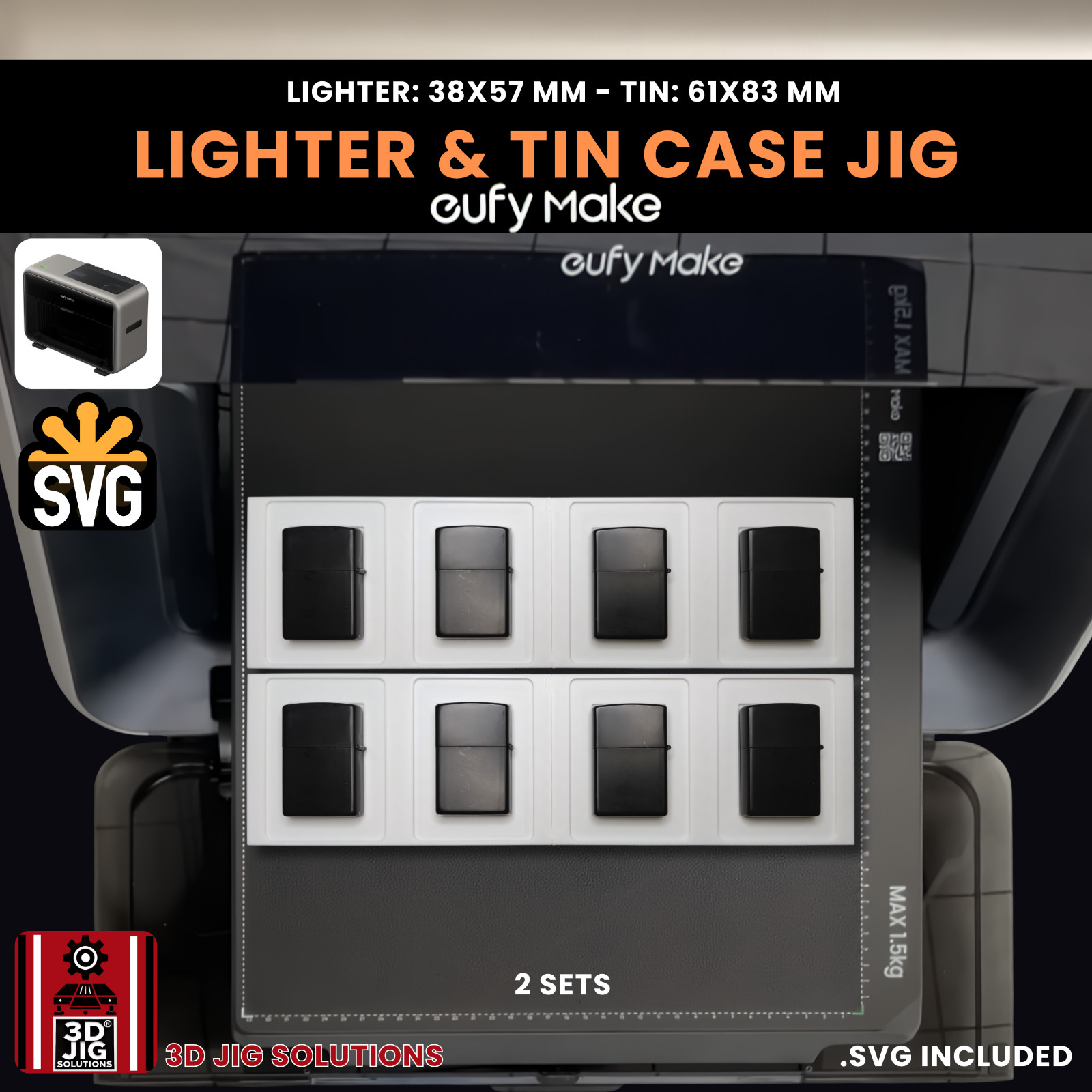 EufyMake E1 UV Printer Jig | Flip Top Lighter & Tin Case Template