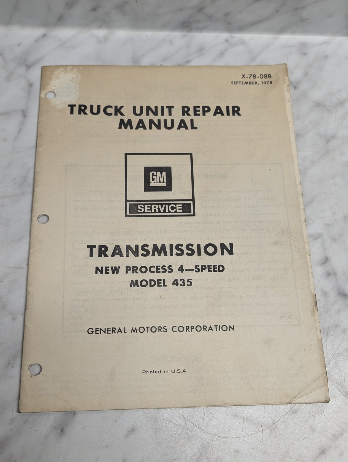 GM MODEL 435 TRANSMISSION TRUCK UNIT REPAIR MANUAL SERVICE SEPTEMBER 1978