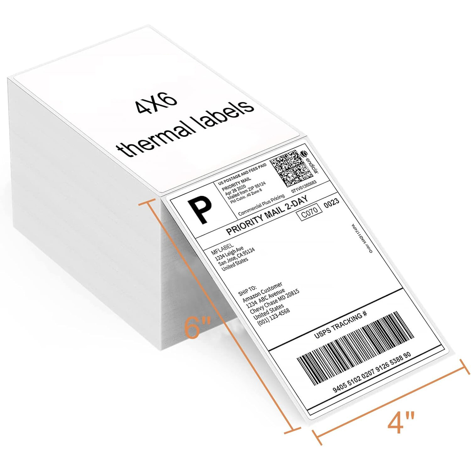 1000 4″ x 6″ Fanfold Direct Thermal Shipping Labels for Zebra & Rollo Printers