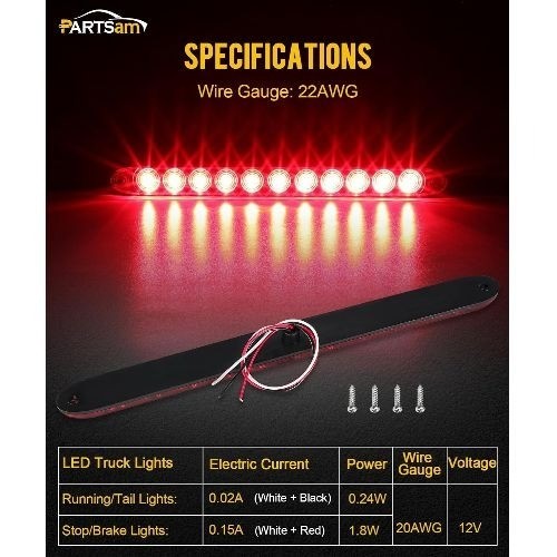 1PC Red 15″ 11 LED Light Bar Stop Turn Tail 3rd Brake Light Truck Trailer Identi