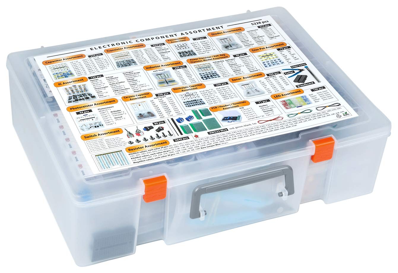 XXXL Electronic Component Assortment Box Kit, 5228 pcs, Capacitors,…