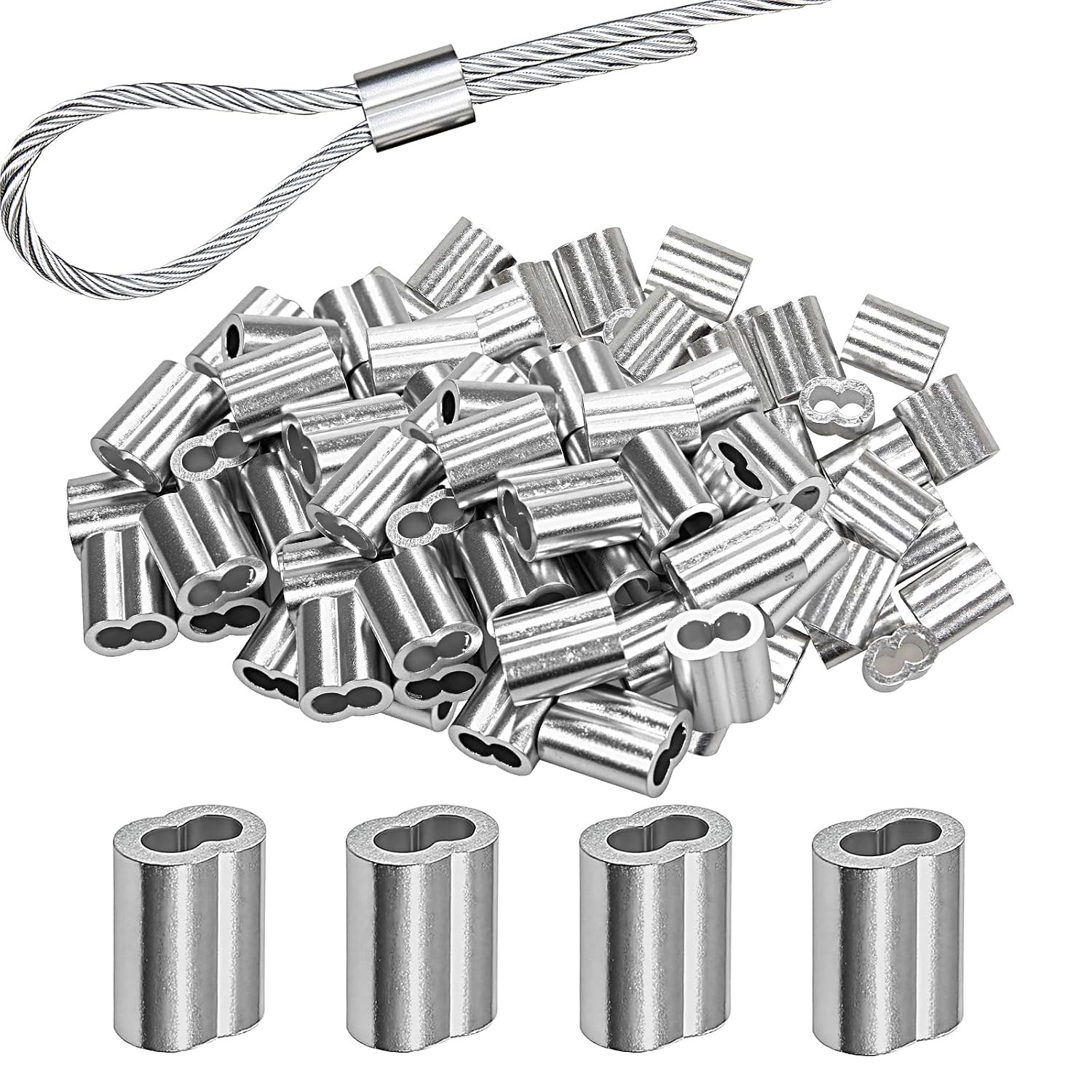 Crimp Sleeves 100Pcs 3mm Aluminum Cable Ferrule 1/8