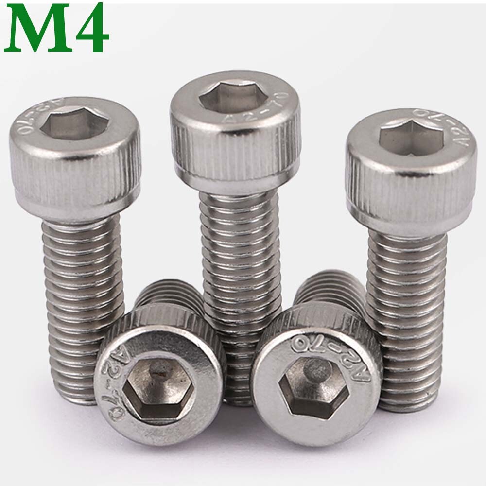M4 Metric 304 Stainless Steel Hex Socket Cap Head Screws Allen Hex Bolts DIN 912