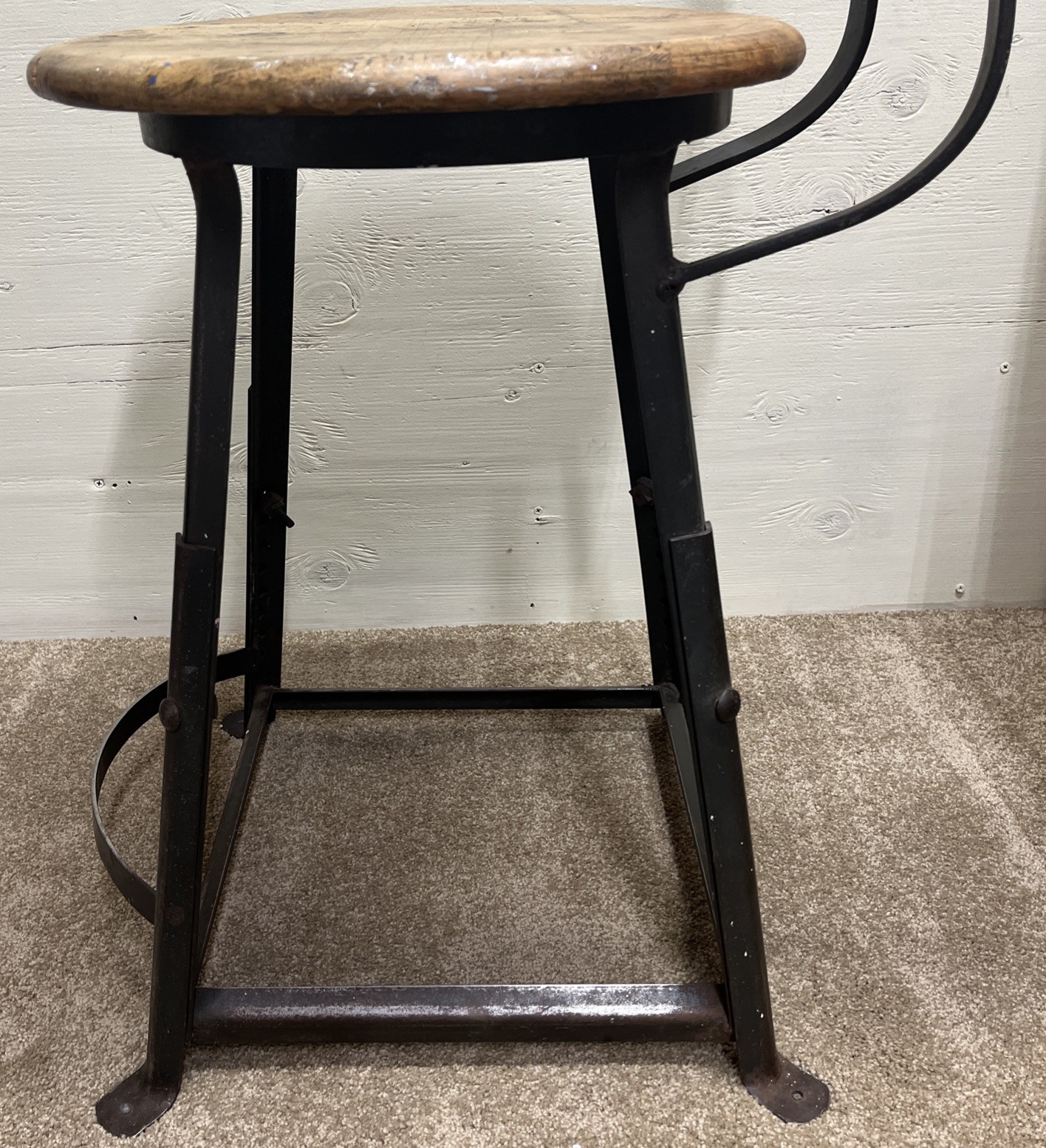 Vintage INDUSTRIAL STOOL bar metal steel shop chair mid century kitchen counter
