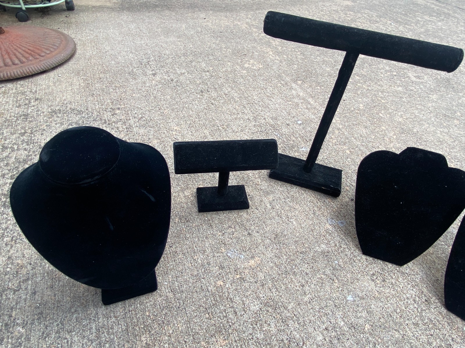 Jewelry Display Lot of 3 Busts, 1 Bracelet Stands, 1 Necklace Stand BlackVelvet