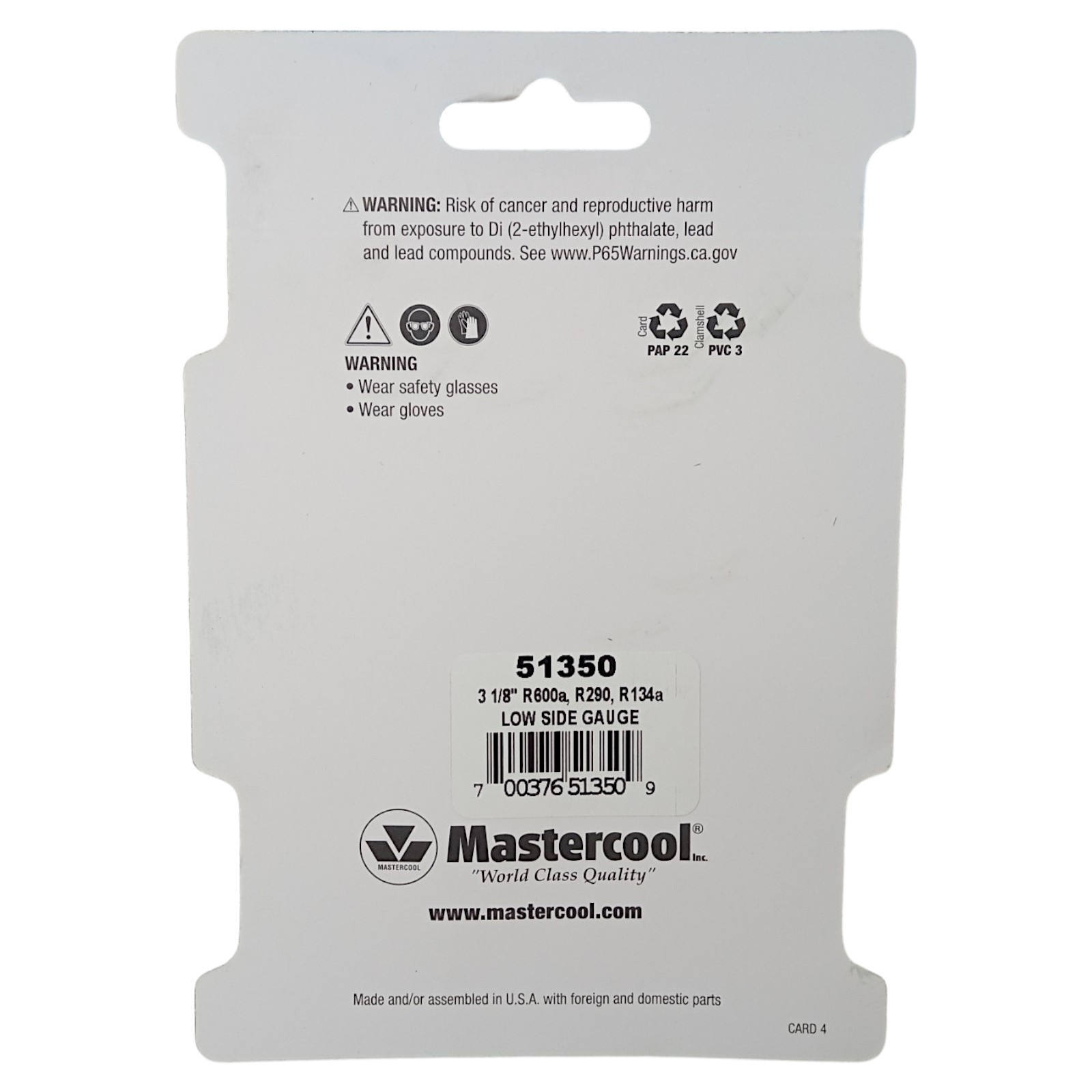 Mastercool 51350 Manifold Low Side Gauge R600a R290 R134a
