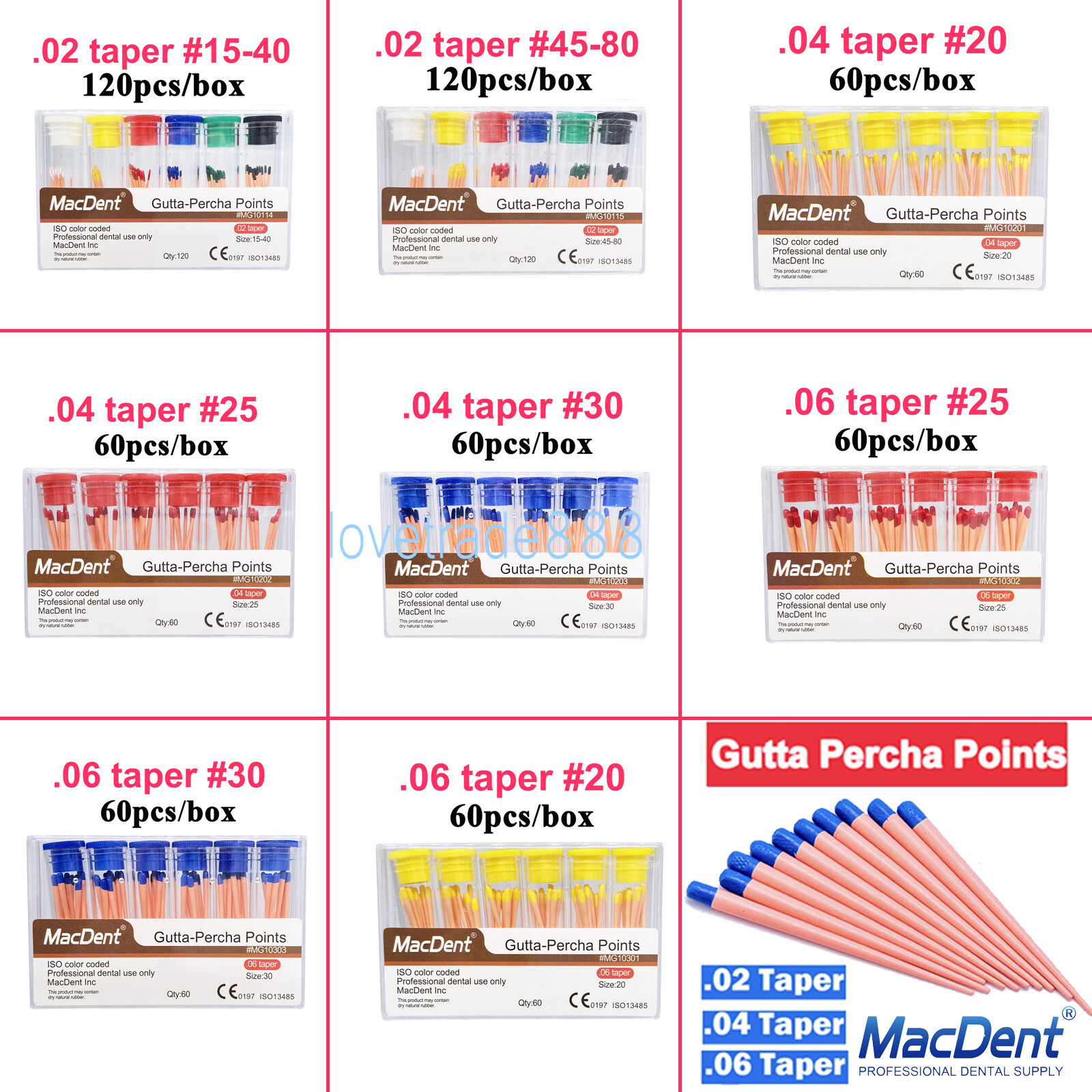 MacDent Dental Endodontic Gutta Perch & Absorbent Paper Points Taper .02/04/06