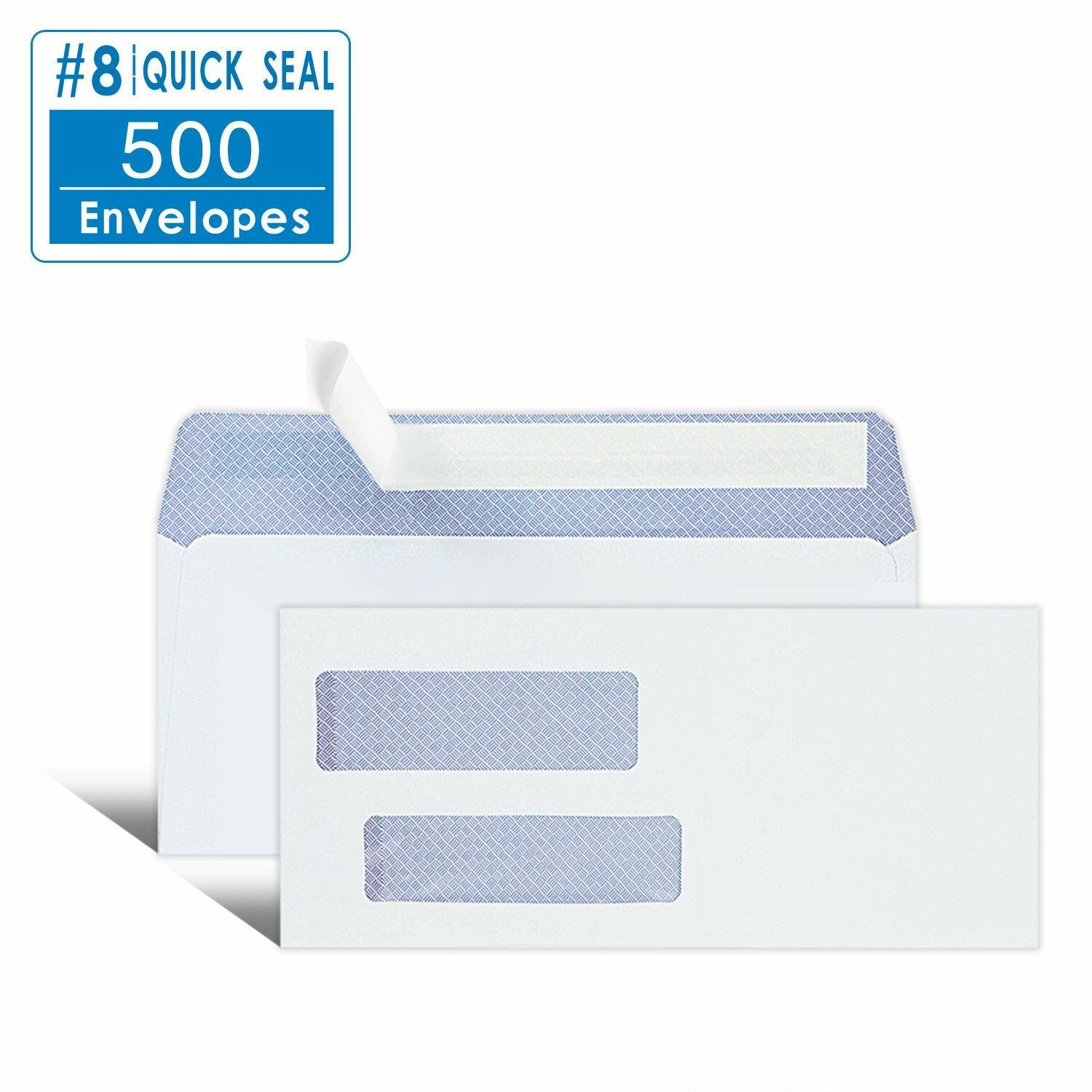 500 Count #8 Double Window Envelopes SELF SEAL Business Mailing 3 5/8″ x8 11/16″
