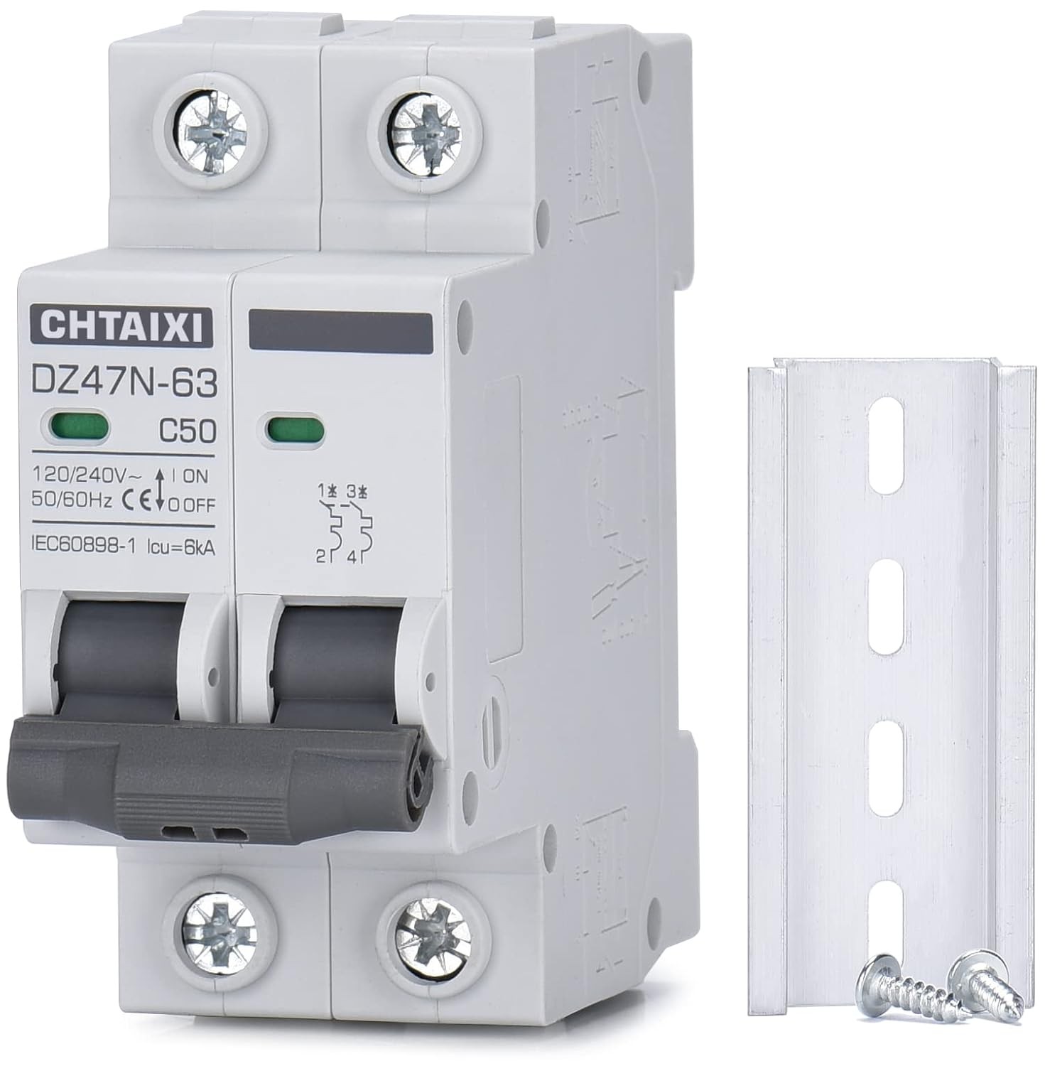 50 Amp 120/240V 2 Pole AC Mini Circuit Breaker for DIN Rail Mount