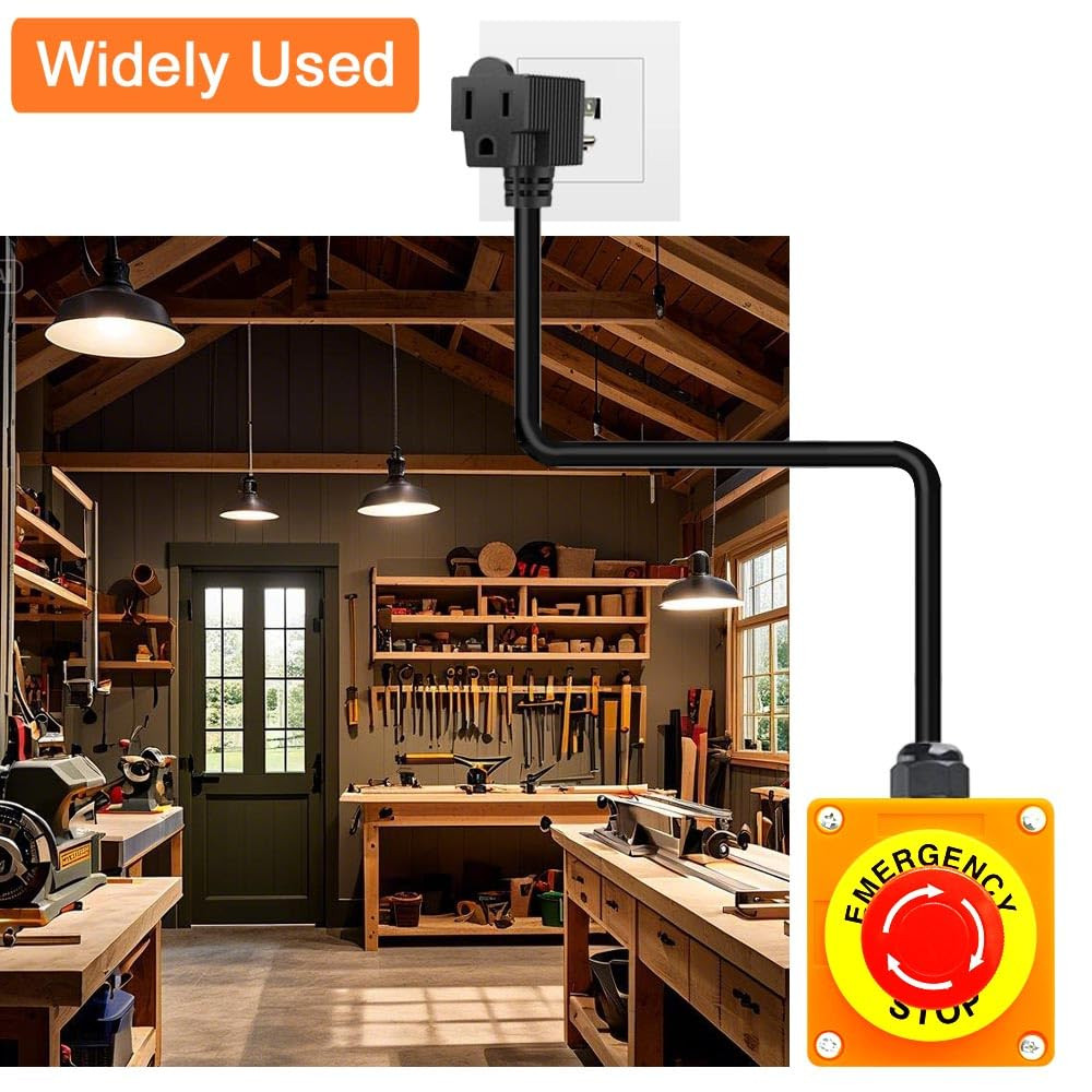 Emergency Stop Push Button Switch with 3.3-Ft 14AWG Cable & Piggyback Plug, IP67