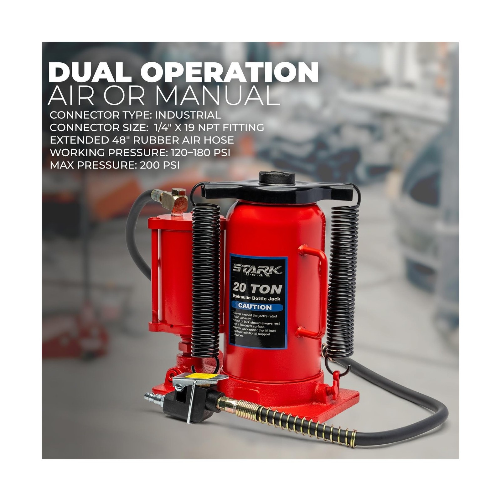 Stark USA 44,000 LBS Low Profile Air Hydraulic Manual Bottle Jack Hoist, 20-T…