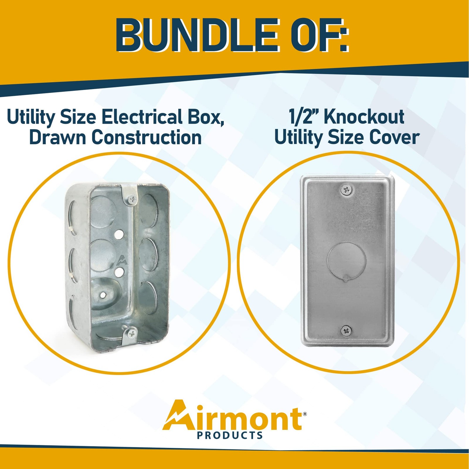 4×2 Inch Utility Electrical Box, Outlet Box, 1/2″ Knockout Cover, Drawn