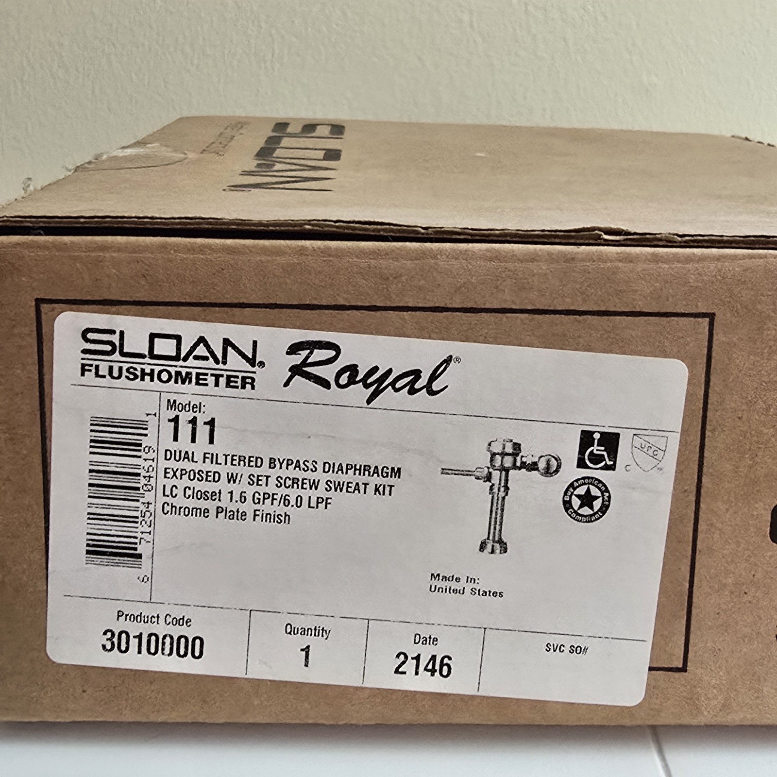 Sloan Royal 111 Chrome Manual Water Closet Flushometer 1.6 GPF (READ)