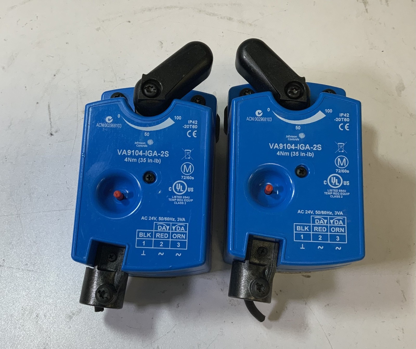 (Lot of 2) Johnson Controls VA9104-IGA-2S Non-Spring Return Valve Actuator “C2E”