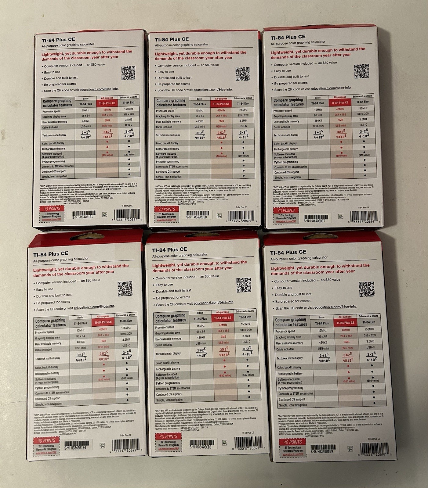 New Texas Instruments TI-84+ CE Graphing Calculator (PACK OF 6) FREE SHIPPING