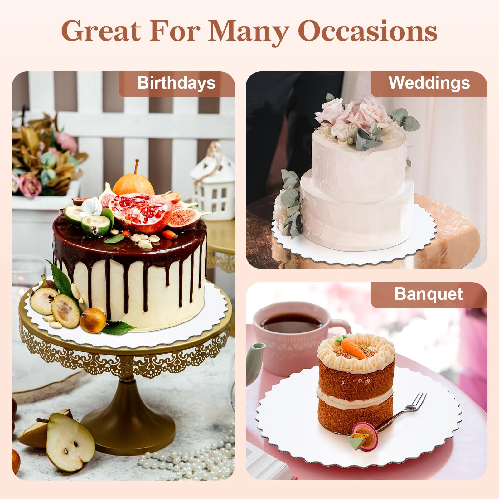 Cake Boards 8 inch Round, White Scalloped Edges Food 8 Inch