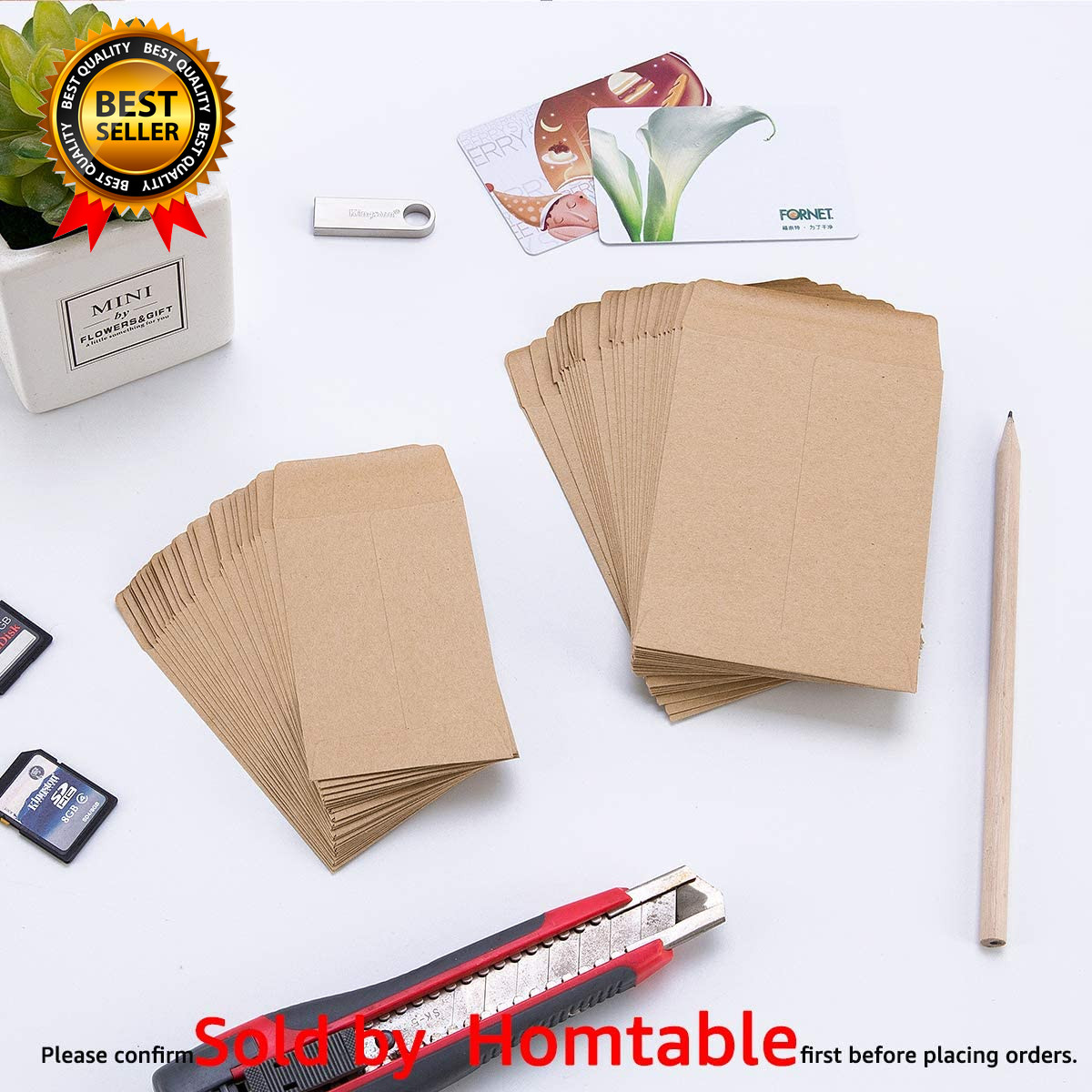 500 Pack Small Coin Envelopes Self-Adhesive Kraft Paper Seed Envelopes
