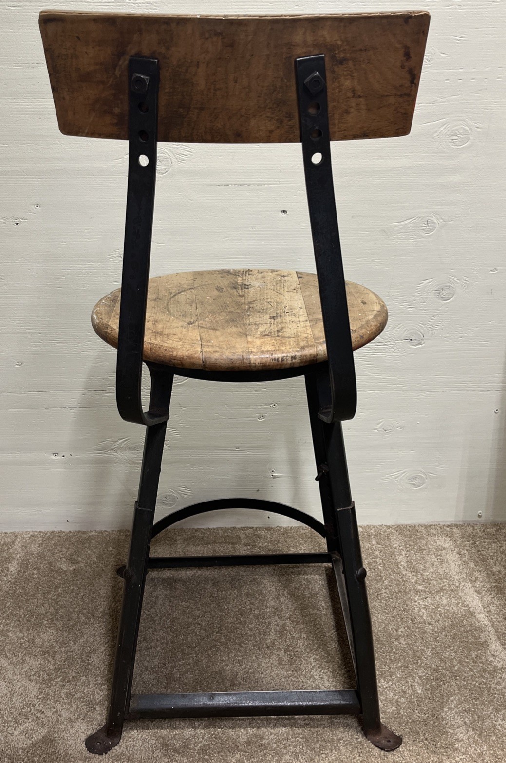Vintage INDUSTRIAL STOOL bar metal steel shop chair mid century kitchen counter