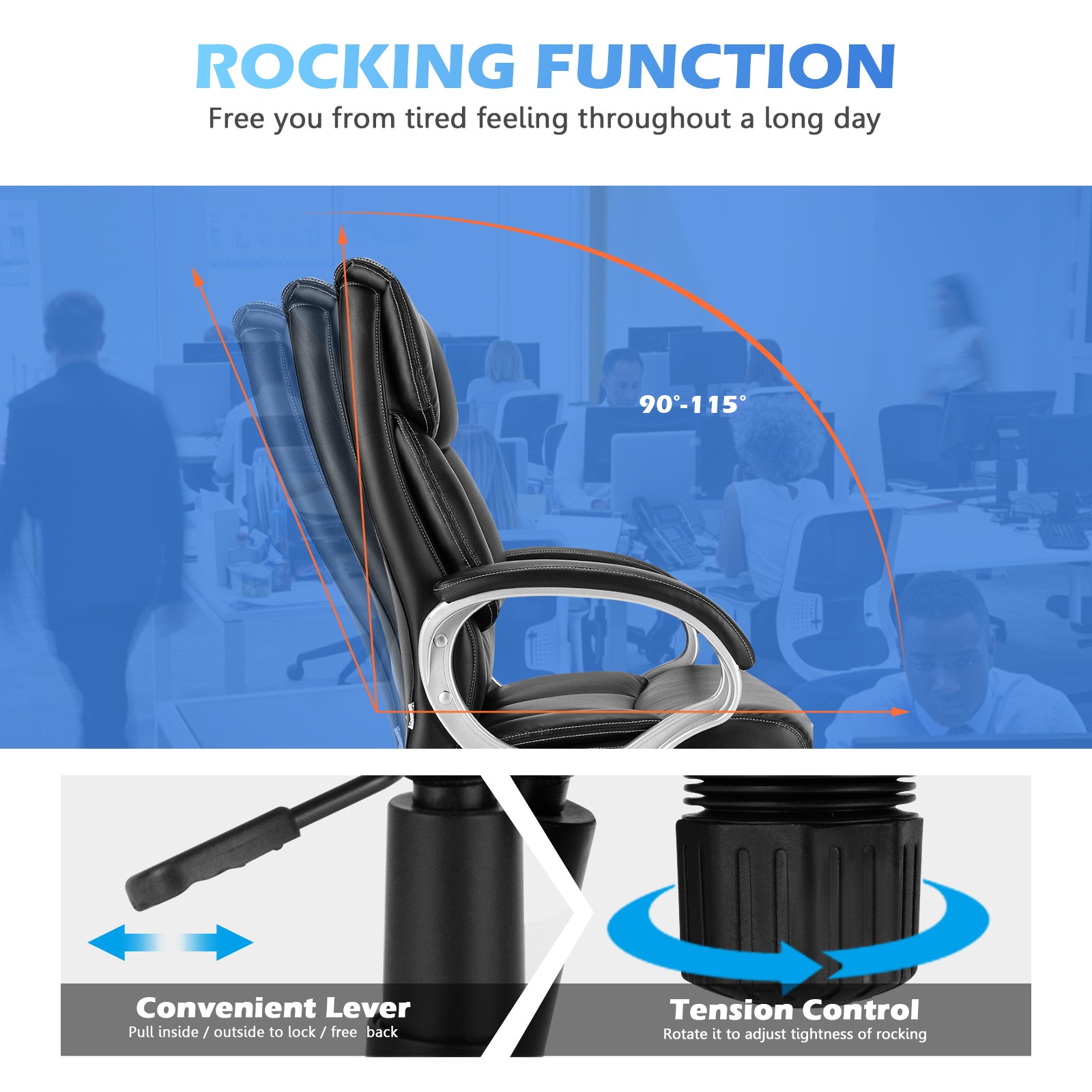 Costway Executive High Back Big & Tall Leather Adjustable Computer Desk Chair